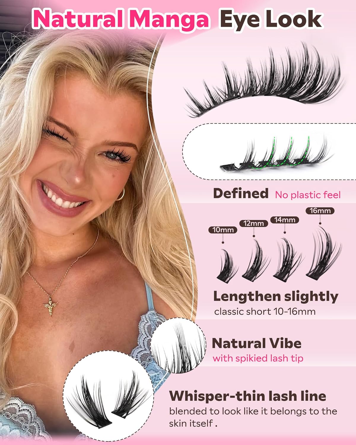 Manga Lash Clusters Natural Wispy 300 Pcs Fairy Eyelash Clusters 10-16mm Fluffy Cluster Eyelash Extensions Anime Cosplay No Plastic Feel Individual Lash Extension CC Curve