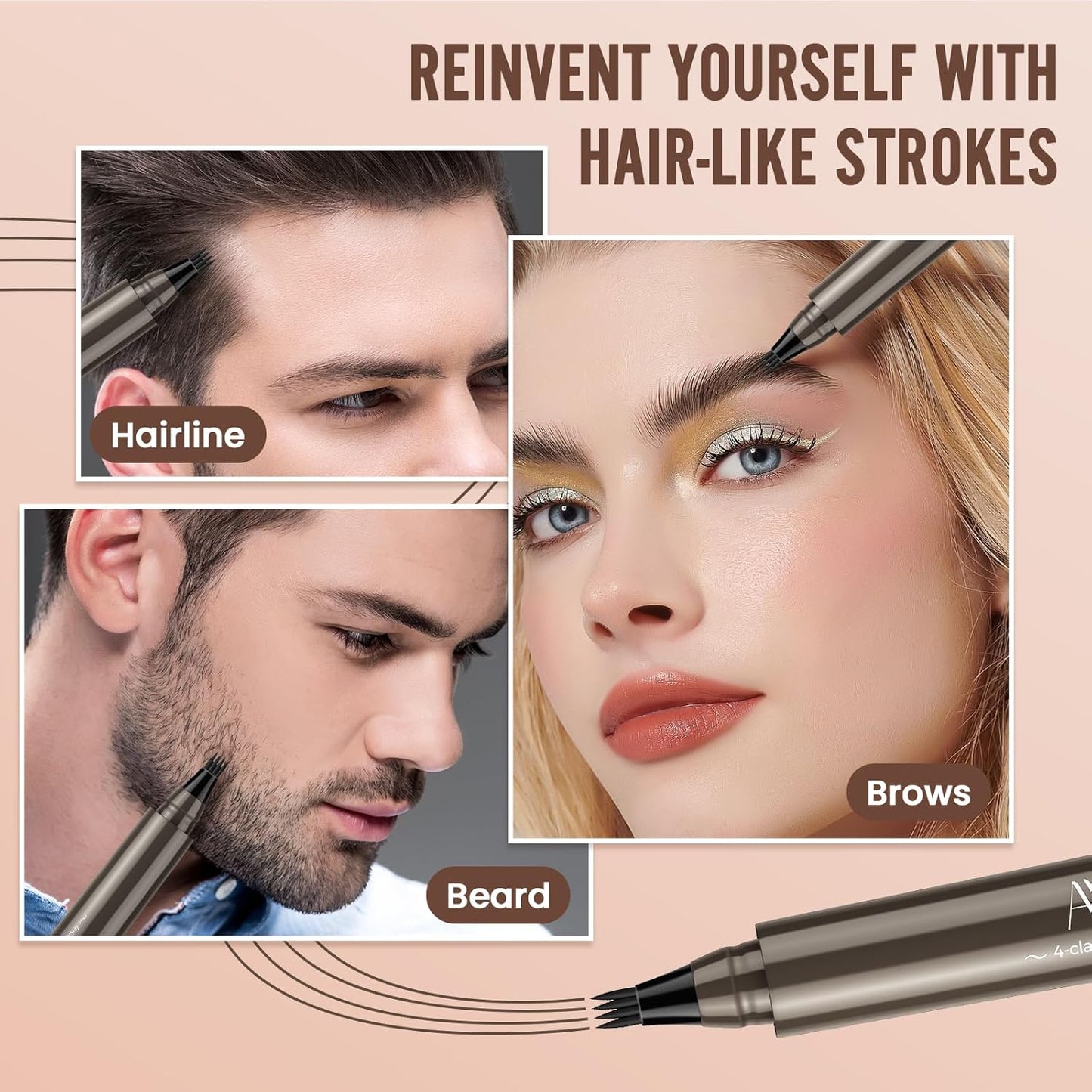 AWROSE Eyebrow Pencil, 3D Waterproof Microblading Eyebrow Pen 4 Fork Tip Tattoo Pencil, Precise Natural Brow Magic Eyebrow Pencil with Hair Like Strokes, 4 Points Multi-Used Eye Brow Pencils for Women