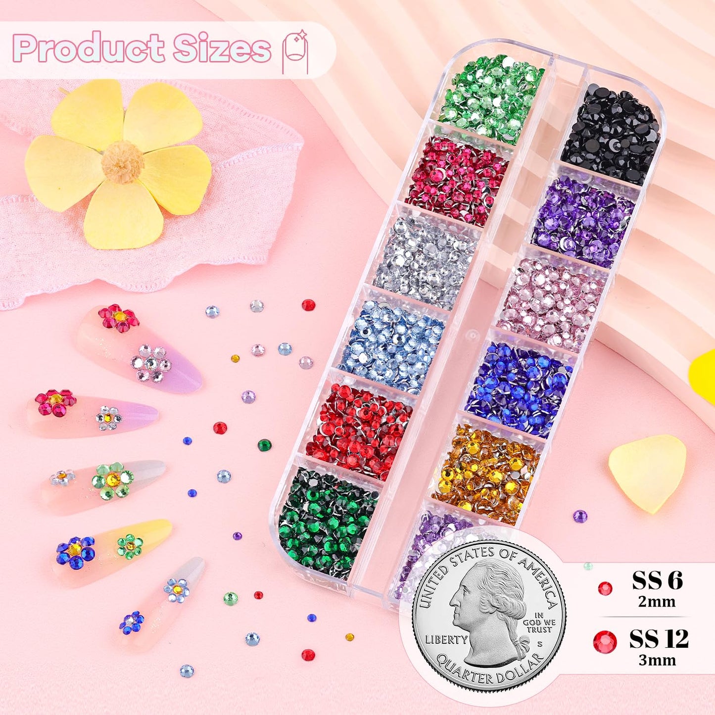 10000Pcs Small Resin Rhinestones for Nail Art, Colorful 2/3MM Flatback Bedazzling Gems, Nail Rhinestones and Gems Crystals Charms for Acrylic Tips Manicure Decor