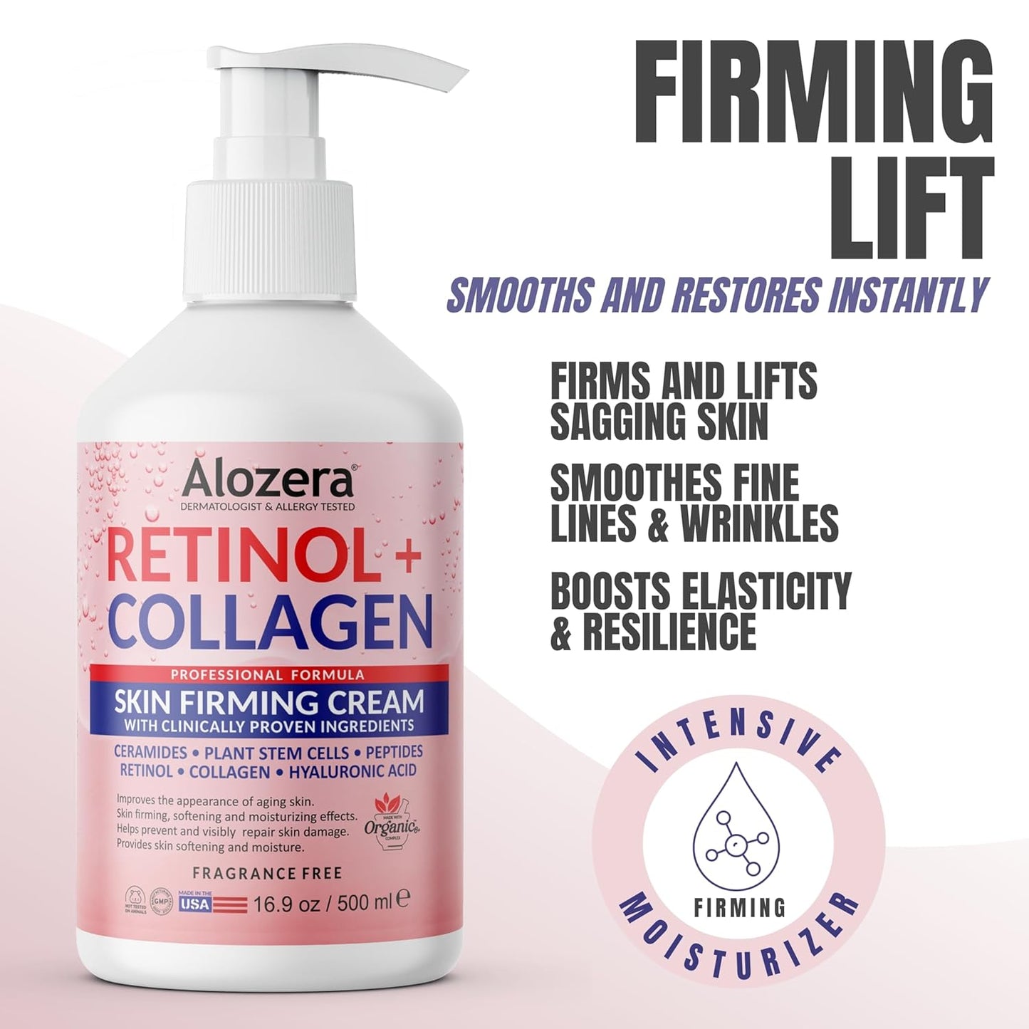Skin Firming Retinol Collagen Body Lotion with Stem Cells for Aging Skin and Wrinkles, Non-Greasy, Lightweight Moisturizer, Fragrance-Free, 16.9 oz 2-Pack