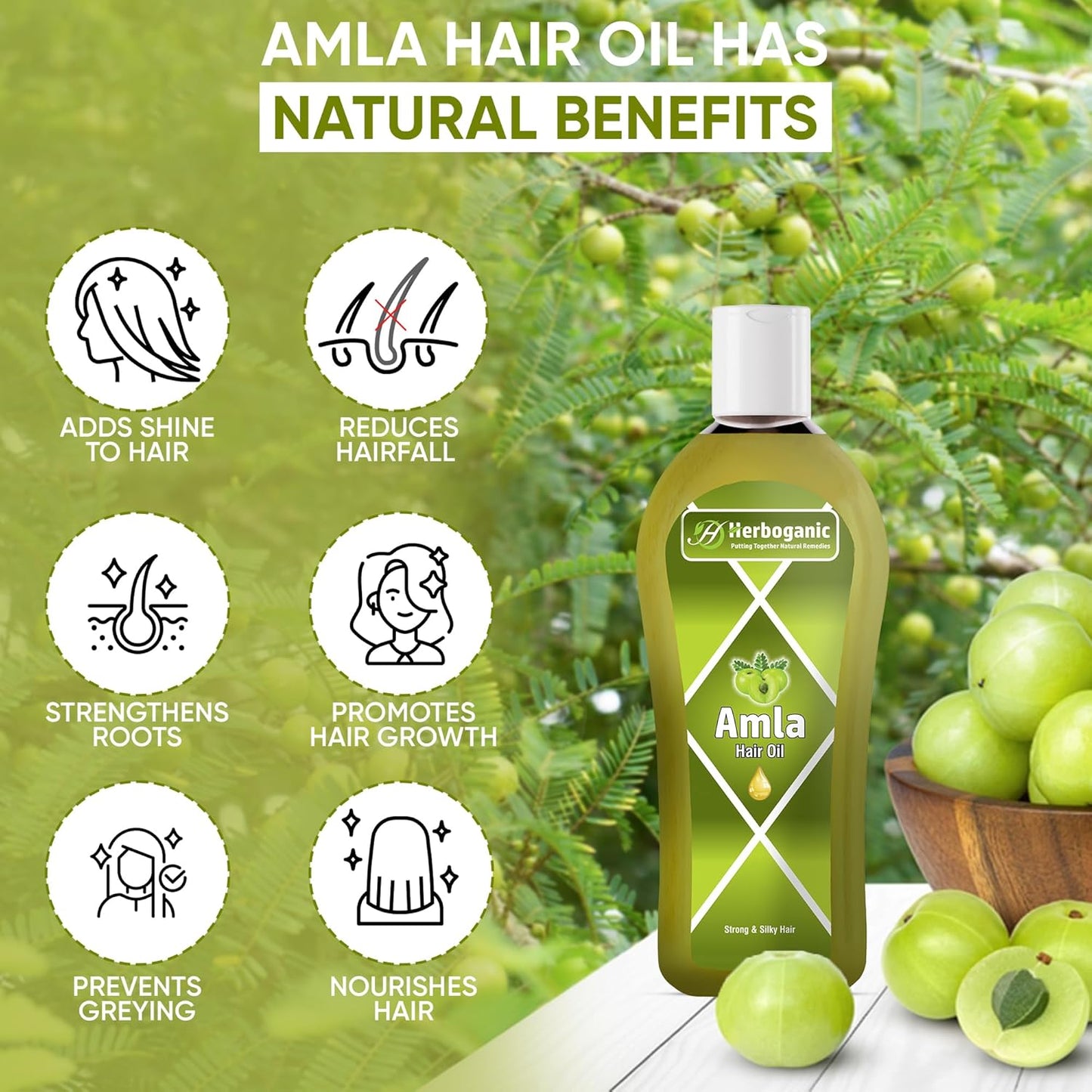 Amla Herbal Hair Oil, Stimulated Hair Growth, Reducing Hair Loss, Improve Scalp Circulation by Herboganic 5 Fl. Oz…