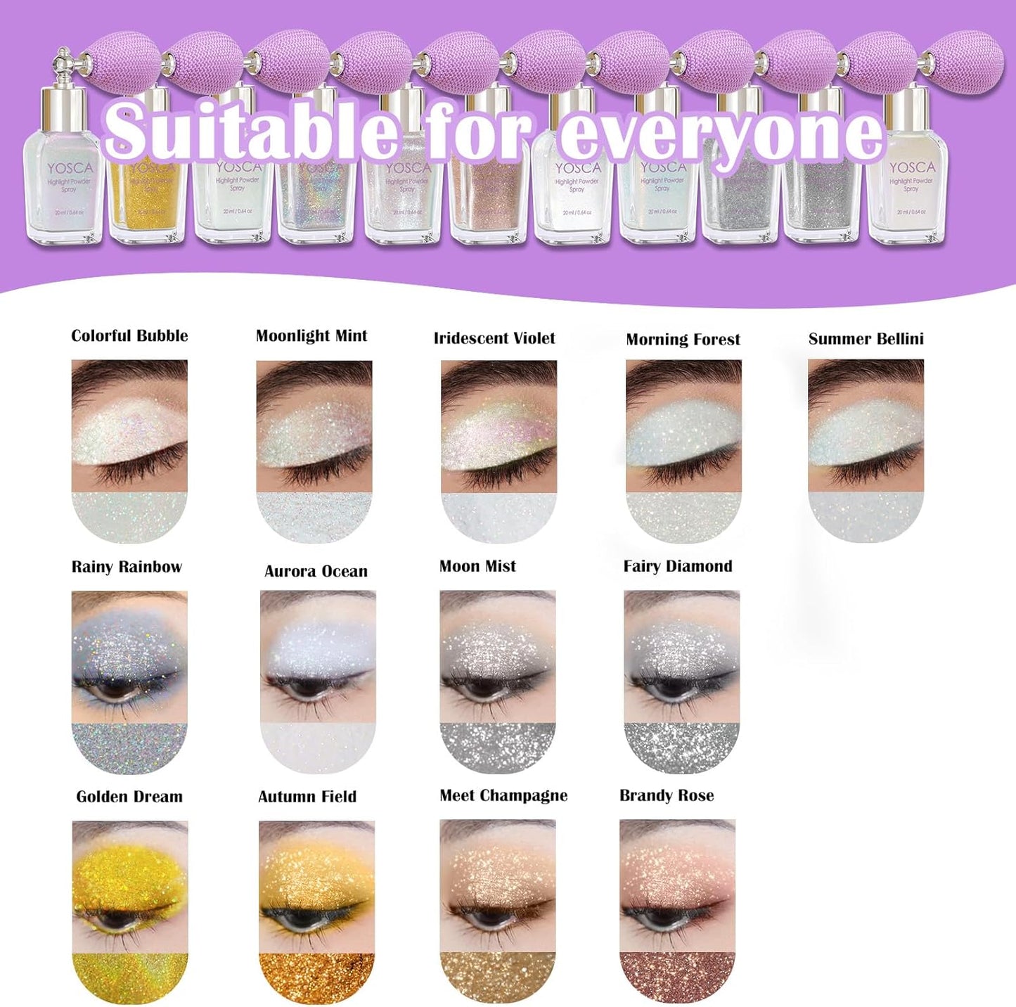 Yosca Body Glitter Spray, 30ML Loose Body Shimmer Powder Hair Spray Gold Glitter Sparkle Highlighter Makeup Mardi Gras Festival Accessories for Rave Clothes Hair Face Nail Art