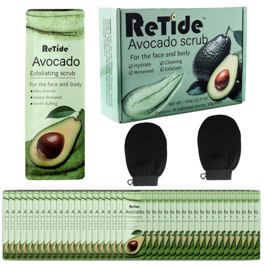 Avocado Body Scrub Gift Set - 35 Packets & 2 Pcs Exfoliating Gloves,Exfoliating & Moisturizing Sugar Scrub for Face & Body, Self Care Gifts for Women