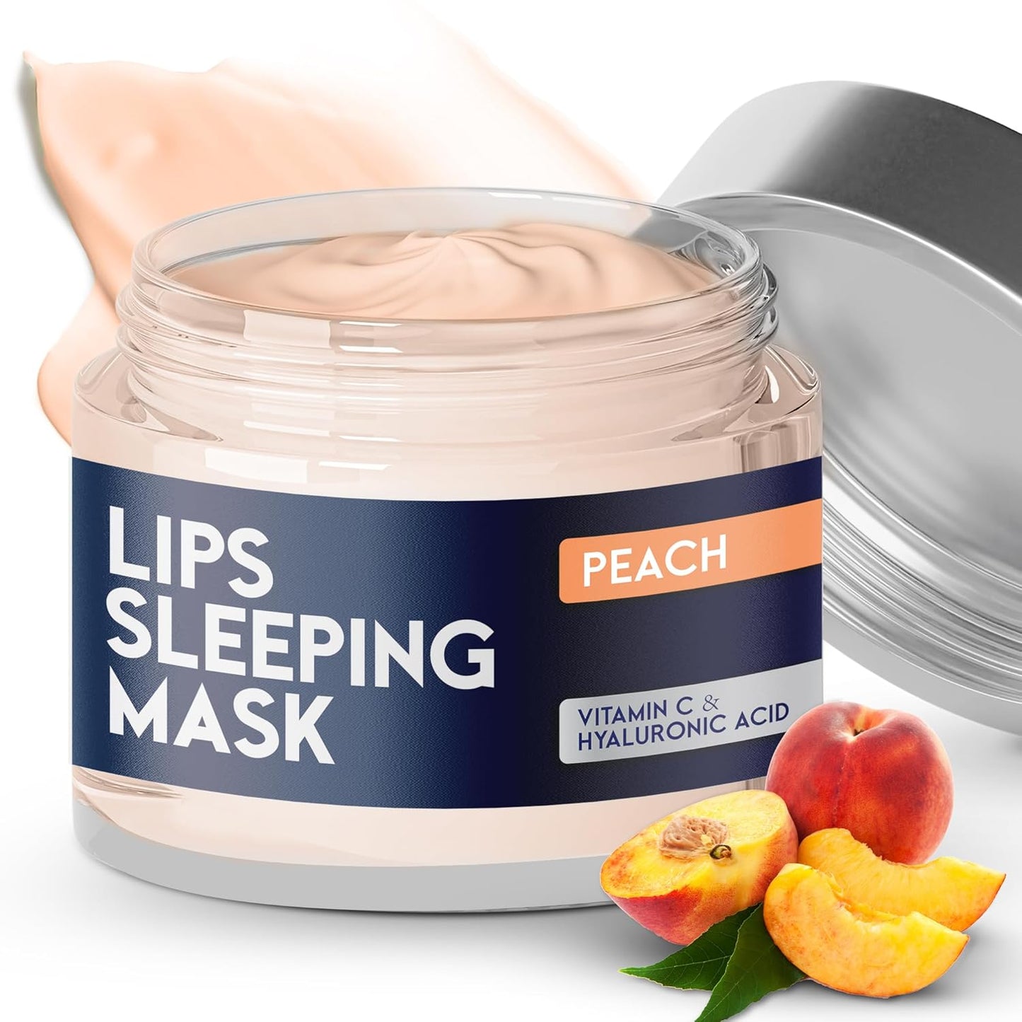 Lip Mask Overnight with Hyaluronic Acid & Collagen, Lip Sleeping Mask for Dry Cracked Lips, Moisturizing, Hydrating, Exfoliating Night Treatment for Lip Care (Peach)