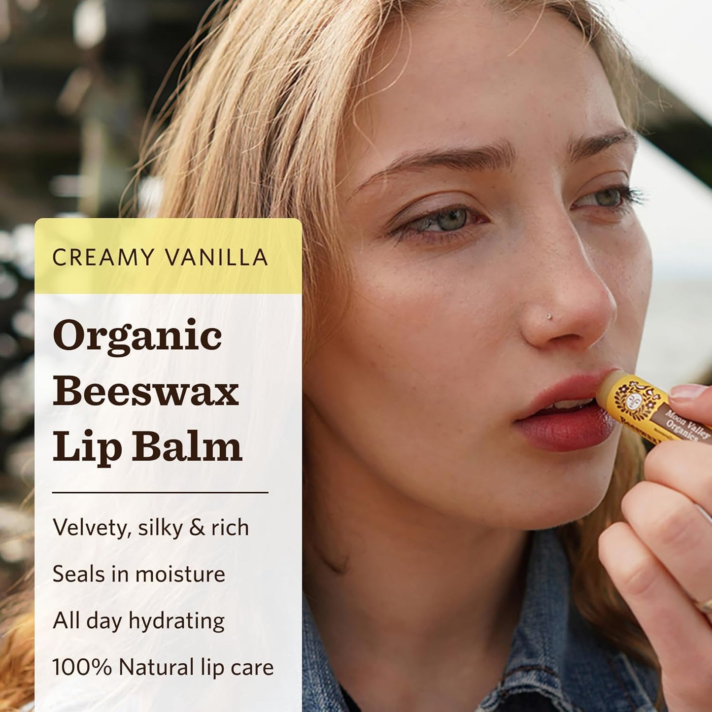 Moon Valley Organics Beeswax Lip Balm for Moisturizing Lips and Cuticles (VELVETY VANILLA, 6-Pack)