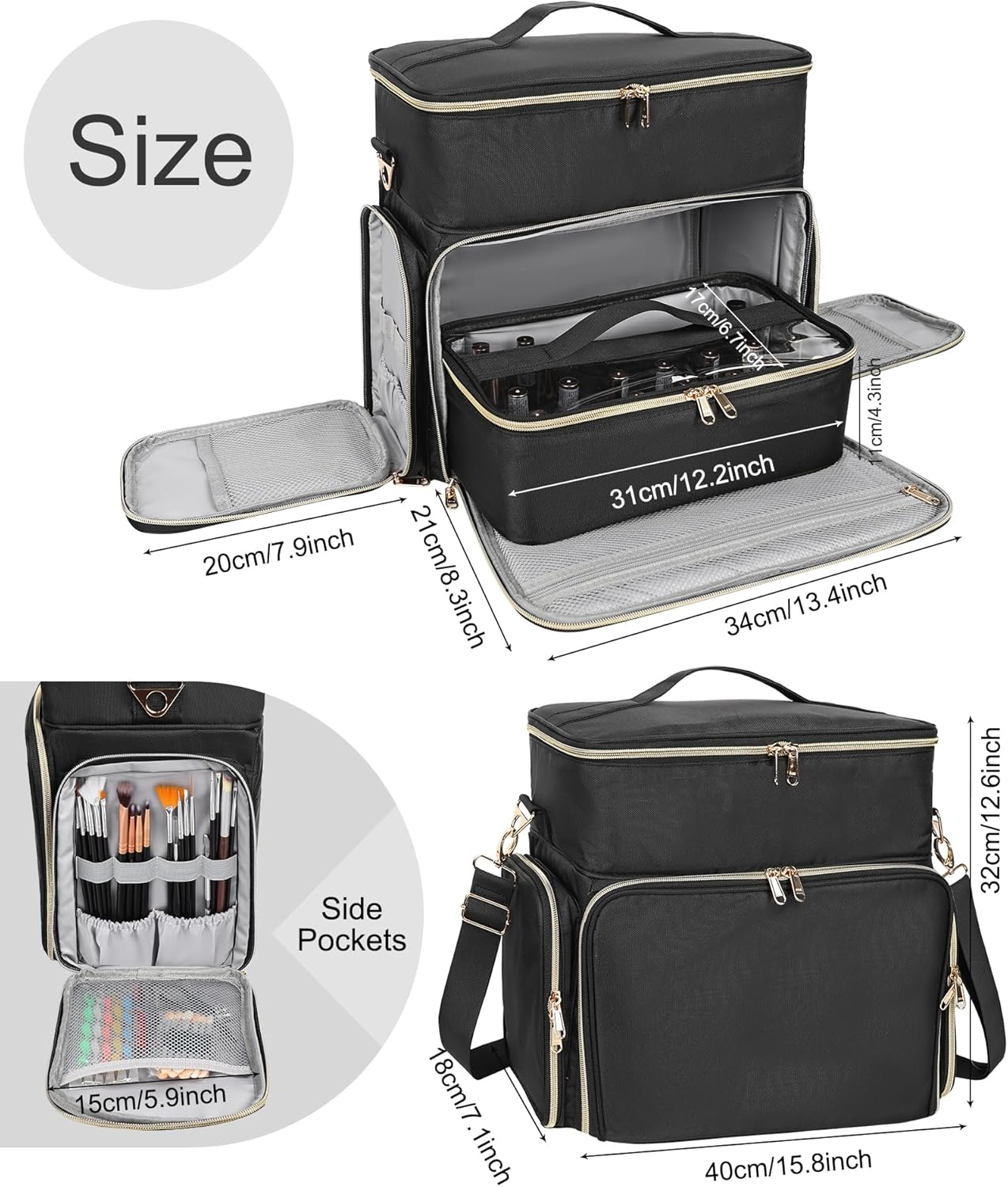 Nail Polish Organizer Case, Large Nail Polish Holder Hold 64 Bottles (15ml/0.5 fl.oz), Large Capacity for Nail Polish, Nail Lamp, Nail Art Accessories, 3 in 1 Storage Bags