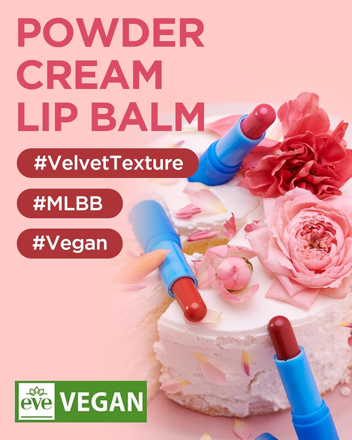 [TOCOBO] Powder Cream Lip Balm 032 Rose Petal 0.67 oz / 19g | Soft Matte Velvet Type Vegan Lip Balm & Creamy Powder Texture without Exfoliation, mother's day