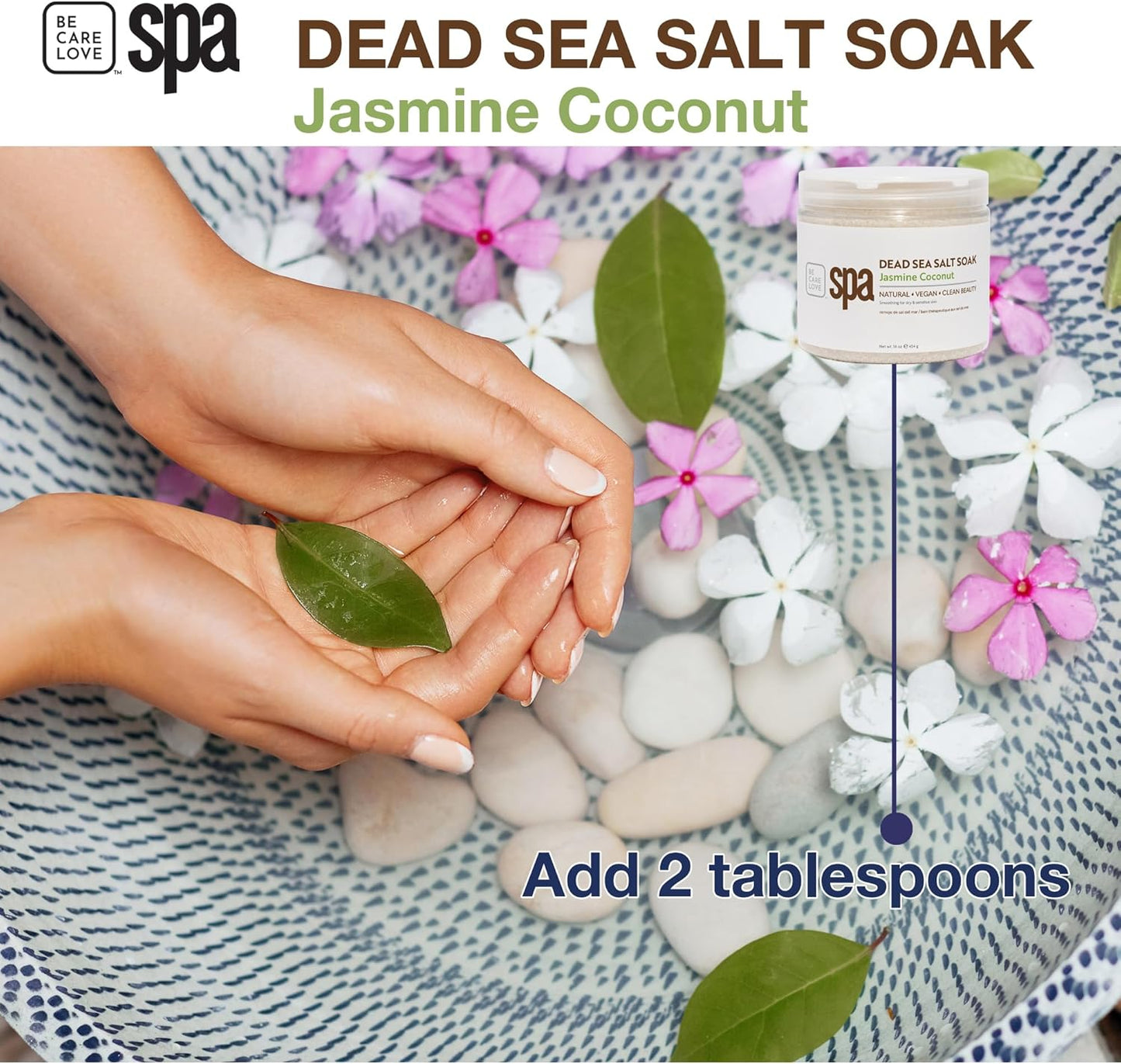 BCL SPA Dead Sea Salt Soak - Bath Salt with Organic Jasmine + Coconut, Shae Butter, Arnica, Aloe Vera Juice, Chamomile, Argan Oil & Jojoba Oil Skin Exfoliator - Home/Professional Use 16 fl oz