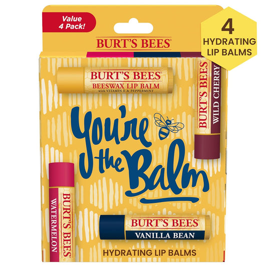 Burt's Bees You're the Balm Lip Balm Pack, With Beeswax, Wild Cherry, Watermelon and Vanilla Bean Flavors, With Responsibly Sourced Beeswax, Tint-Free, Natural Origin Lip Treatment, 4 Tubes, 0.15 oz.