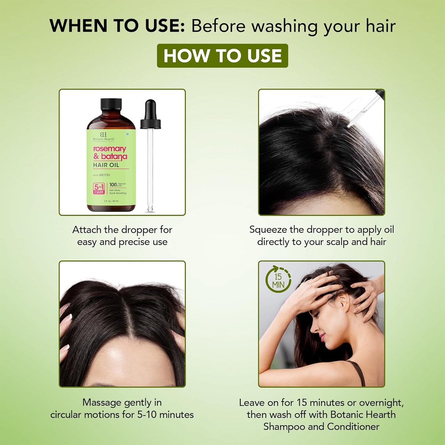 Botanic Hearth 100% Pure Rosemary Batana Hair Oil (2fl oz) with Biotin |Hair Oil Repairs Dry Damaged Hair, Strengthening, Healthier Hair- Hair Tonic