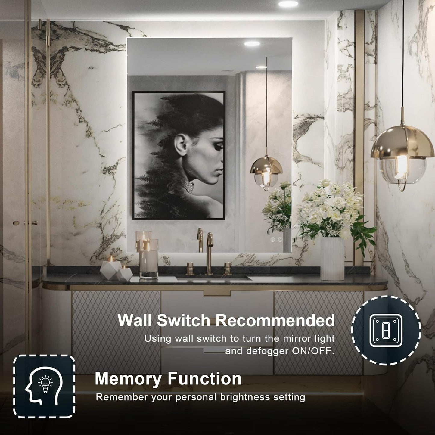 TETOTE 36 x 28 Inch LED Backlit Mirror Bathroom with Light,Anti-Fog,Dimmable,Lighted Mirror(Horizontal/Vertical) Wall Mounted Vanity Mirror