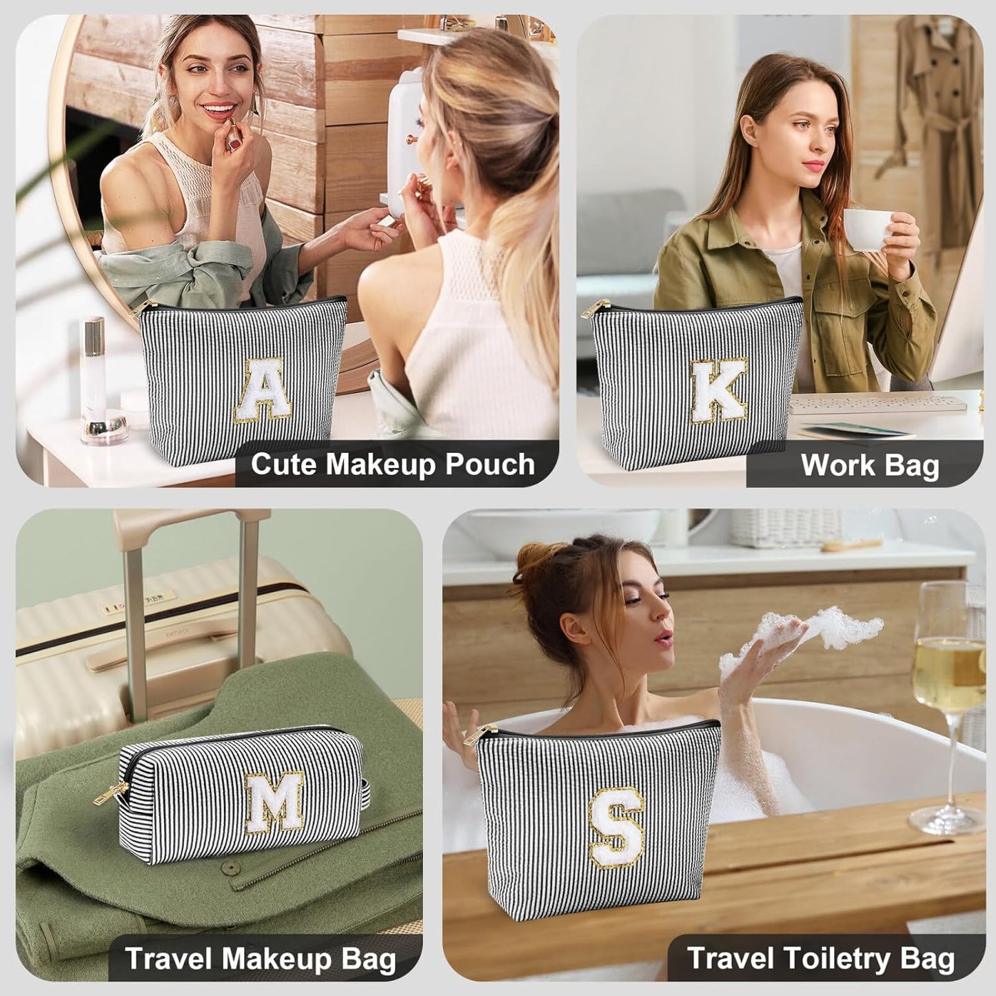 YOOLIFE Gifts for Women Her, Makeup Bag Make Up Bag Pouch Cosmetics Organizer Bag Cute Makeup Bag Skincare Bag Personalized Best Friend Wife Birthday Gift Graduate Gifts for Her Black W