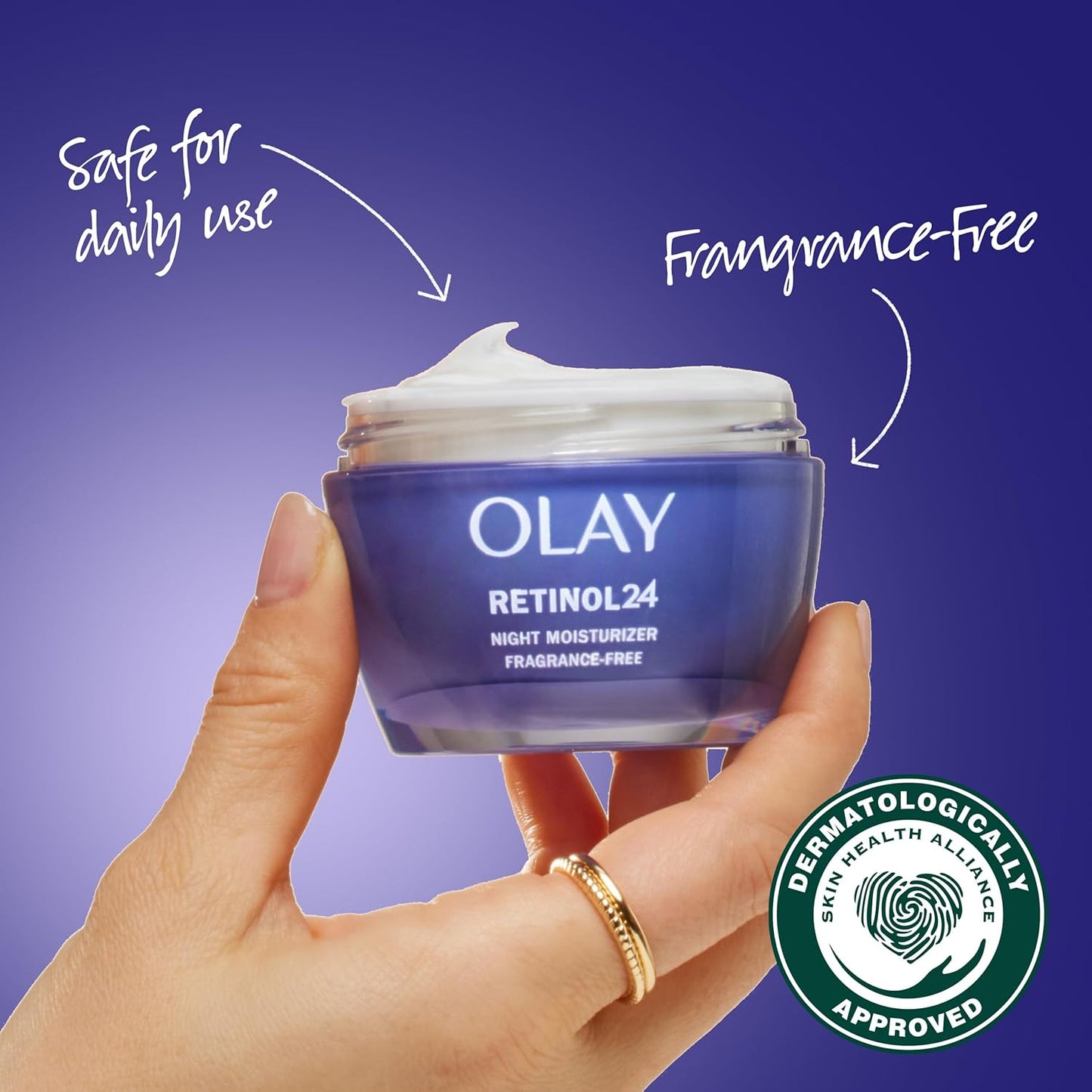 Olay Retinol 24 Face Moisturizer, Anti-Aging Night Cream for Women, Fragrance-Free, Non Greasy - Anti-Wrinkle, Smooth Fine Lines, Tightening, Hydrating Skin Care - Peptides, Glycerin, 1.7 Oz
