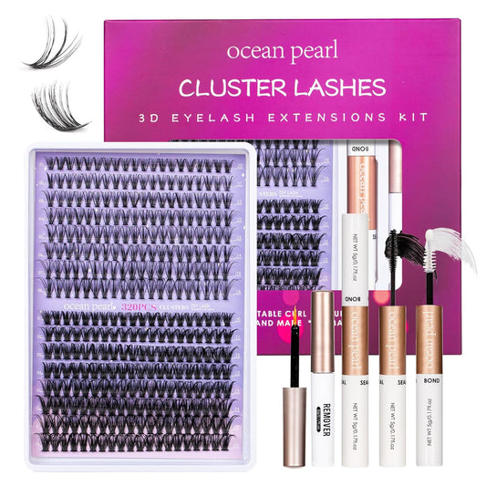 Individual Lashes with bond and seal Lash Remover DIY Lash Extension Kit 320 Pcs Cluster Lashes 10-16mm Natural Light C/D Curl False Eyelashes for Beginner Makeup at Home (20D+50D）