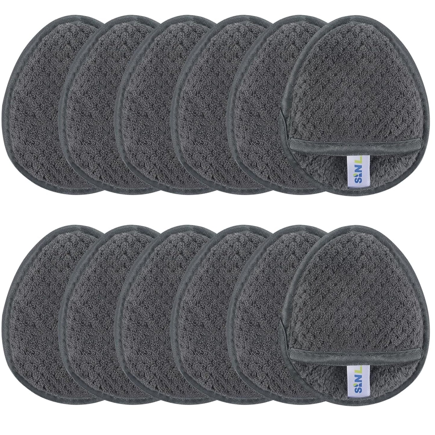 SINLAND Reusable Makeup Remover Pads For Face,Eye,Lips Microfiber Gentle Facial Cleansing Cloths for All Skin Types Friendly for Makeup Remover With Laundry Bag 5.1inchx3.93inch Gray Pack of 12