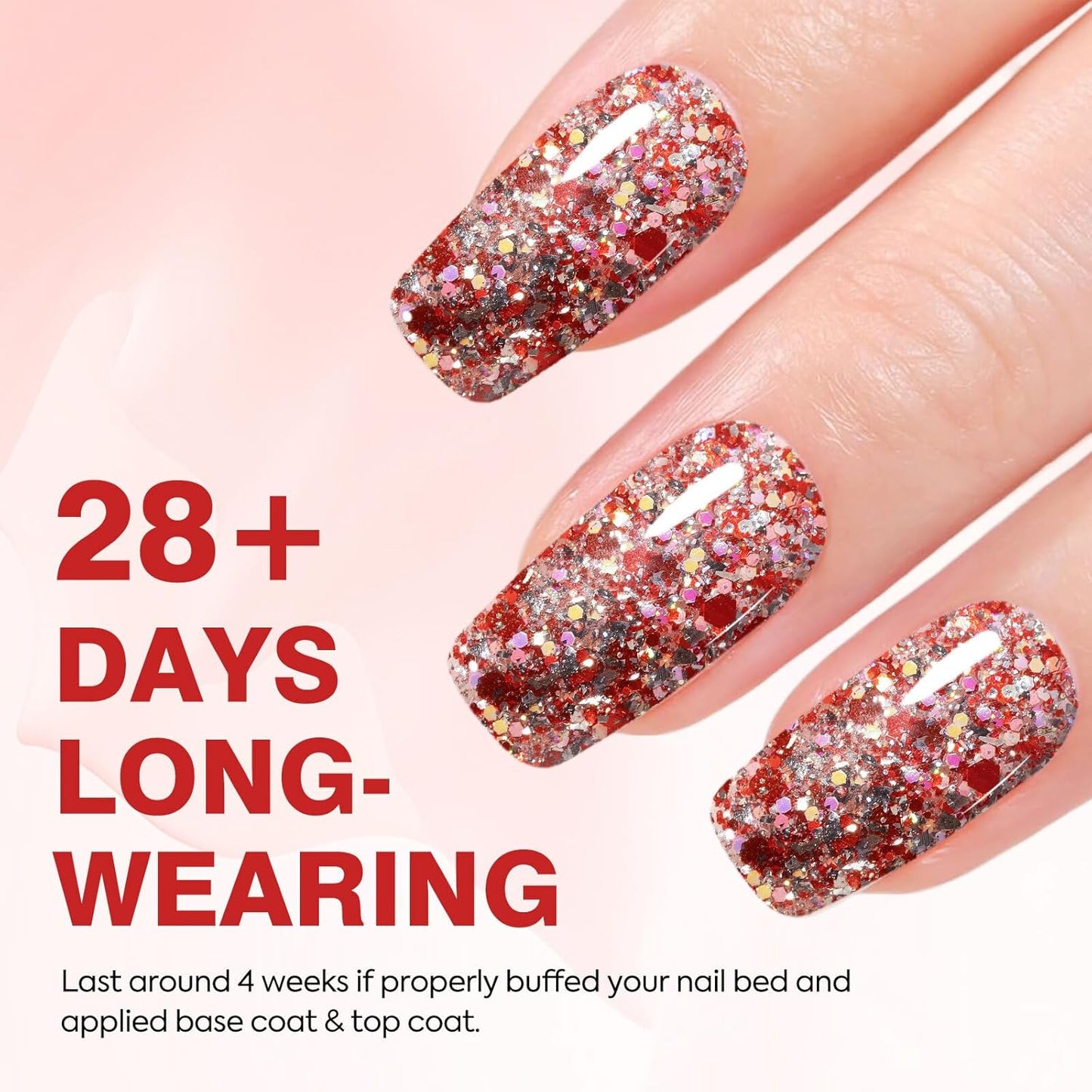 CANNI 1 Pcs Glitter Red Gel Nail Polish, Shimmer Sparkly Red Colors Gel Polish Soak Off Led Nail Art Gel Manicure Salon DIY