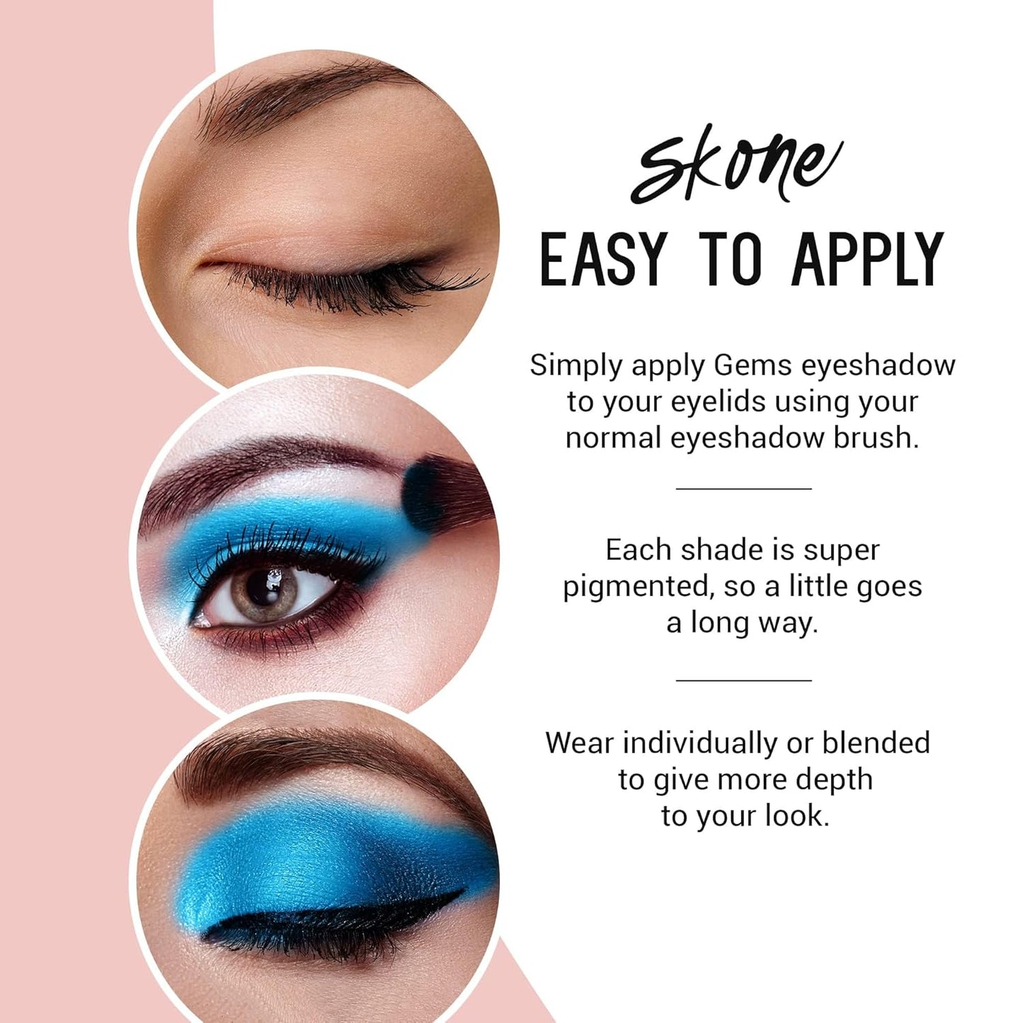 Skone Cosmetics Gems Eye Shadow, Highly Pigmented, Longwear Eye Makeup, Single Eyeshadow with Pro Shimmery Finish - Ultra-Blendable, Slightly Shimmer Shades - Blue Eyeshadow - Candles