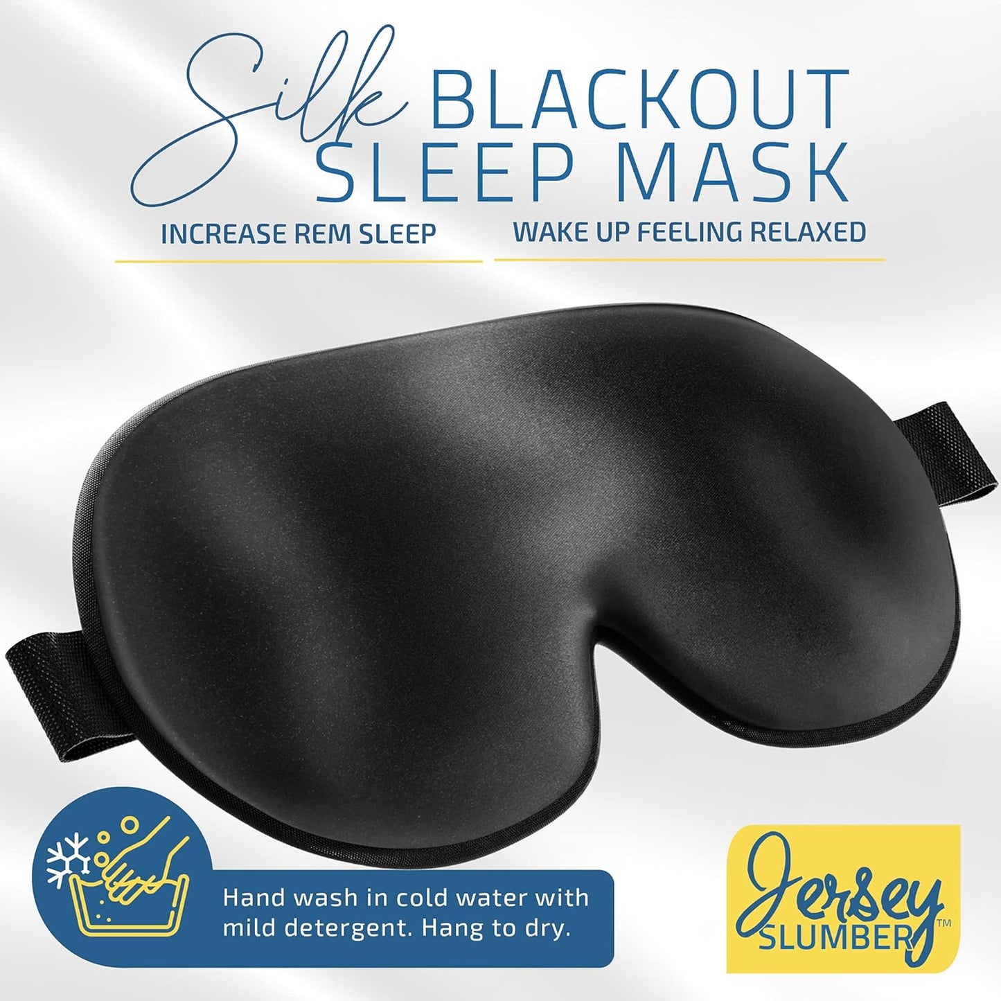 Silk Sleep Eye Mask for Men Women, Comfortable Super Soft Eye Mask with Adjustable Strap, 100% Pure Silk, Blocks Light, Jersey Slumber (Black, 1 Count (Pack of 2))