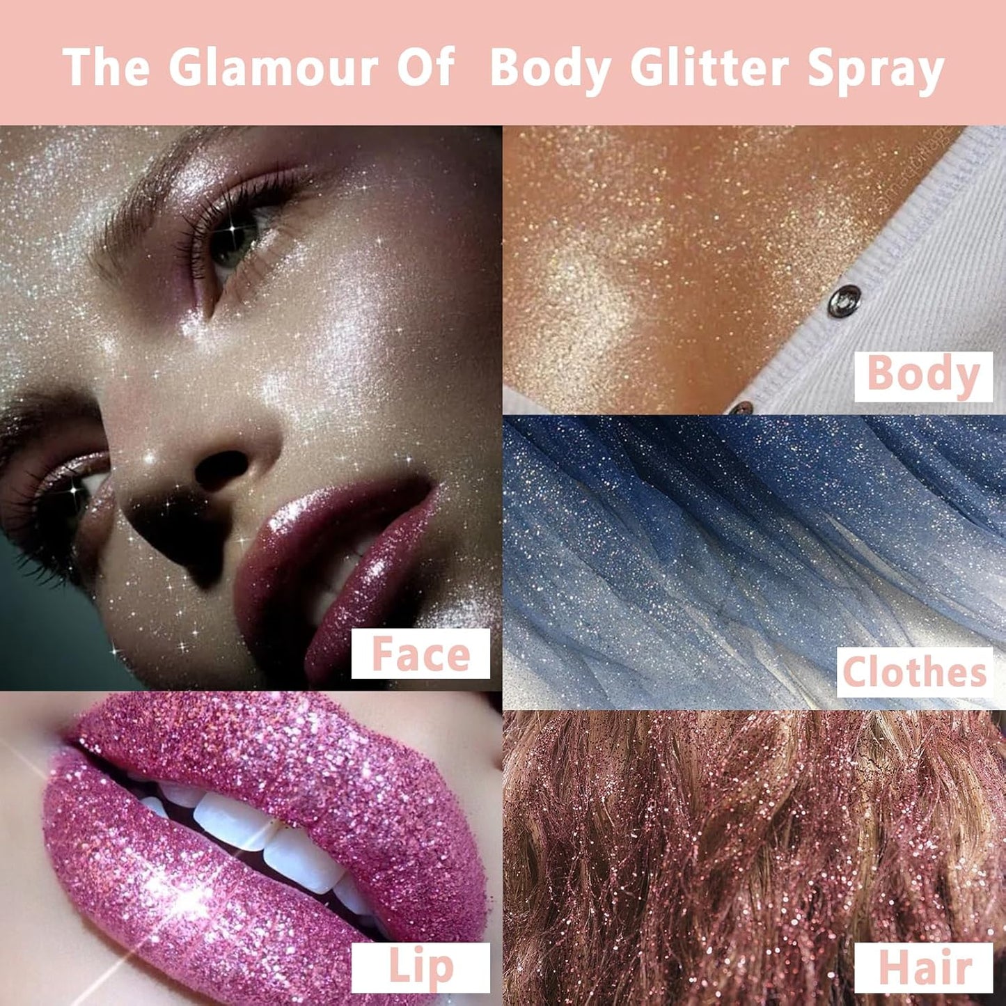 Boko Body Glitter Spray, Iridescent Glitter Spray for Sparkling Body Face Hair Nail Clothes, Hair Glitter Spray Body Shimmer Powder for Highlighter Makeup Festival Concert Party Rave Accessories