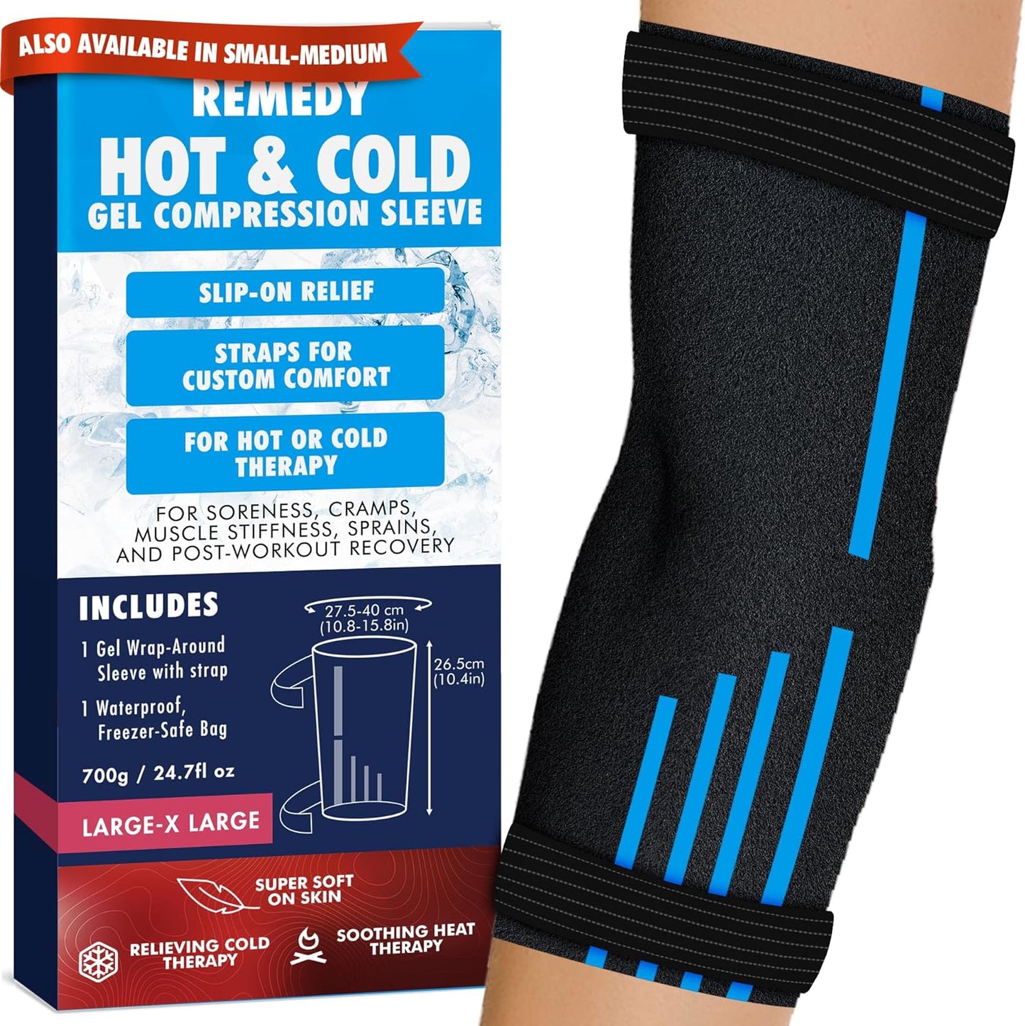 Perfect Remedy Freeze Sleeve - Hot & Cold Arm Ice Pack Wrap Compression - Tennis Elbow Cold Pack Compression for Support in Injuries - Ice Sleeve for Knee, Elbow (Large-X Large)