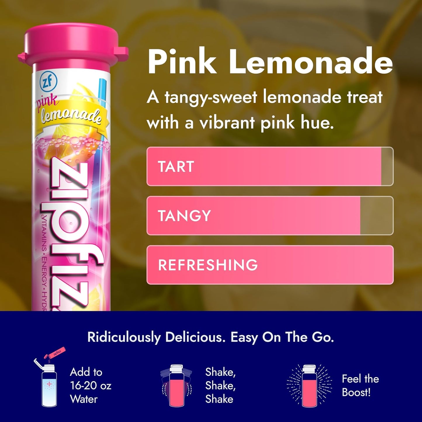 Zipfizz Daily Energy Drink Powder, Pink Lemonade, 12 Pack | 3-in-1 Sustained Energy, Rapid Hydration, and Essential Vitamins | Sugar-Free | Electrolyte Powder | Contains Vitamin B-12 & Antioxidants