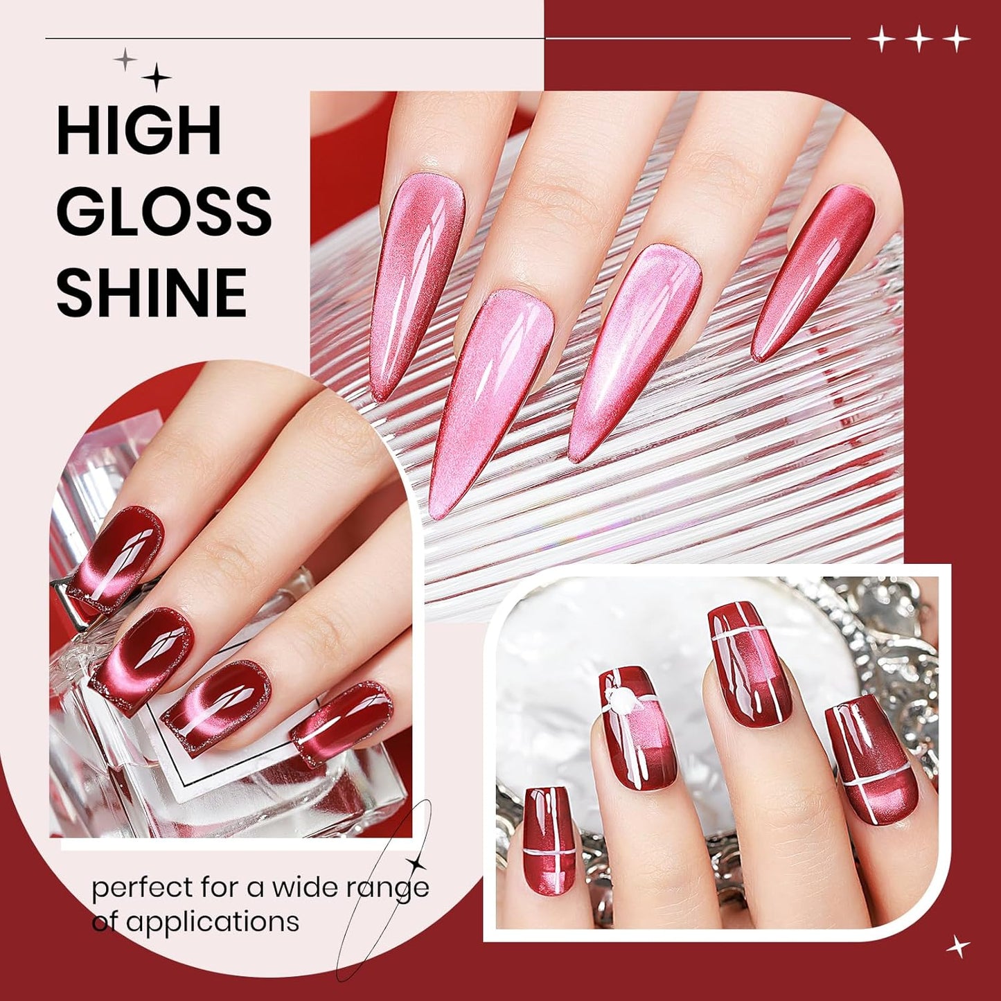 Burgundy Red Cat Eye Gel Nail Polish, 15ml Blood Wine Red Glitter Gel Polish with Magnet Moonlight Translucent Shimmer Magnetic Gel Polish Soak Off U V Gel Salon DIY at Home
