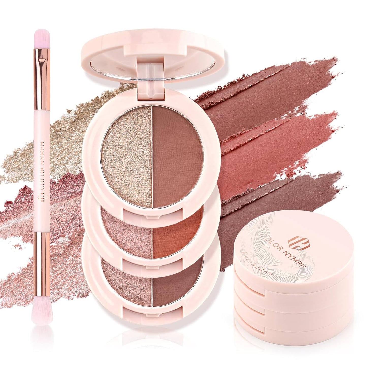 Color Nymph 6 Colors Eyeshadow Makeup Palette, Shimmer & Matte Long-Lasting Make up Kit, 6-in-1 Multi-Colored Travel Size Eye Shadow Palette | Includes Brush & Mirror | Stacked Makeup Design (Neutral)