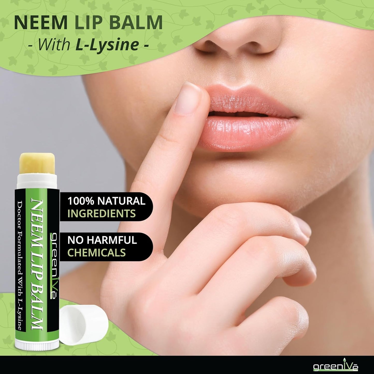 GreenIVe Neem Lip Balm, Vegan Lip Moisturizer with L-Lysine, Soothe and Soften (5)
