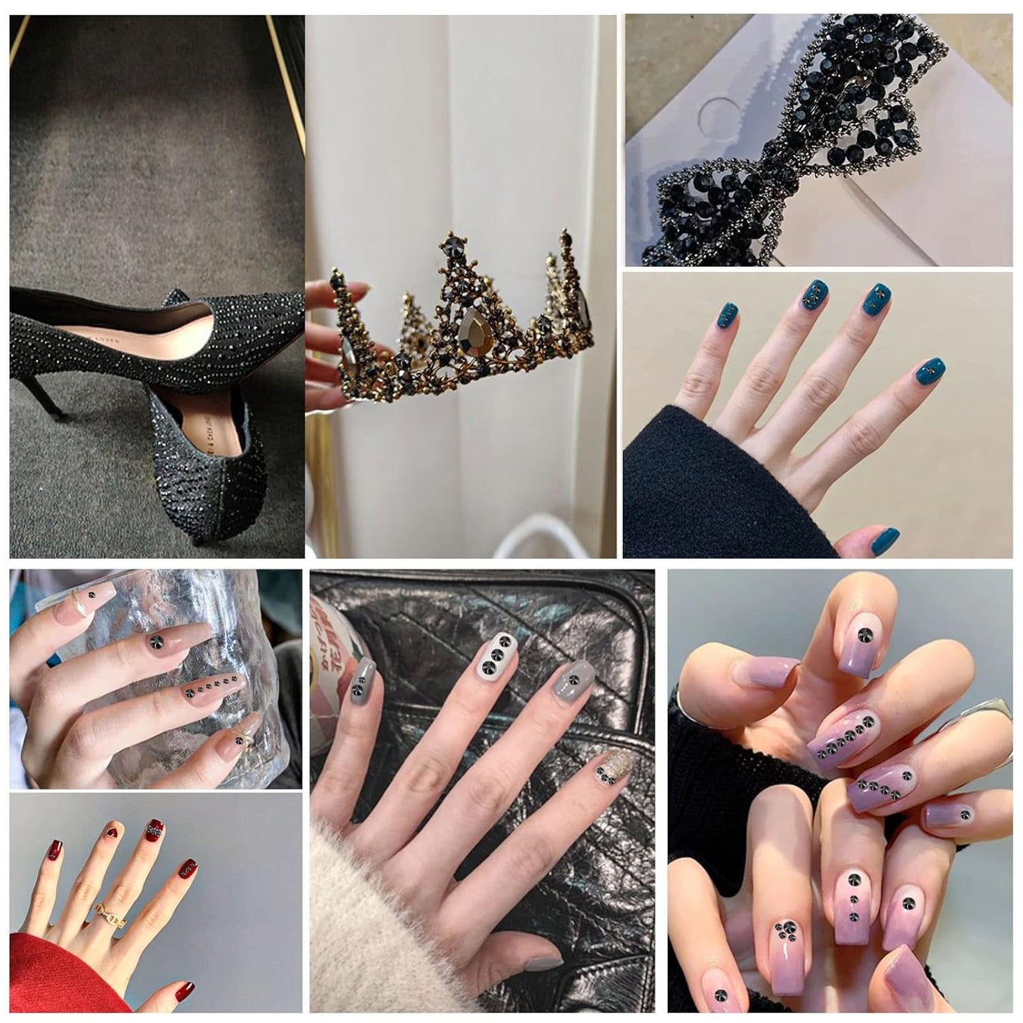 Beadsland 1440pcs Flat Back Crystal Rhinestones Round Gems for Nail Art and Craft Glue Fix, Jet Hematite,SS16,3.8-4.0mm