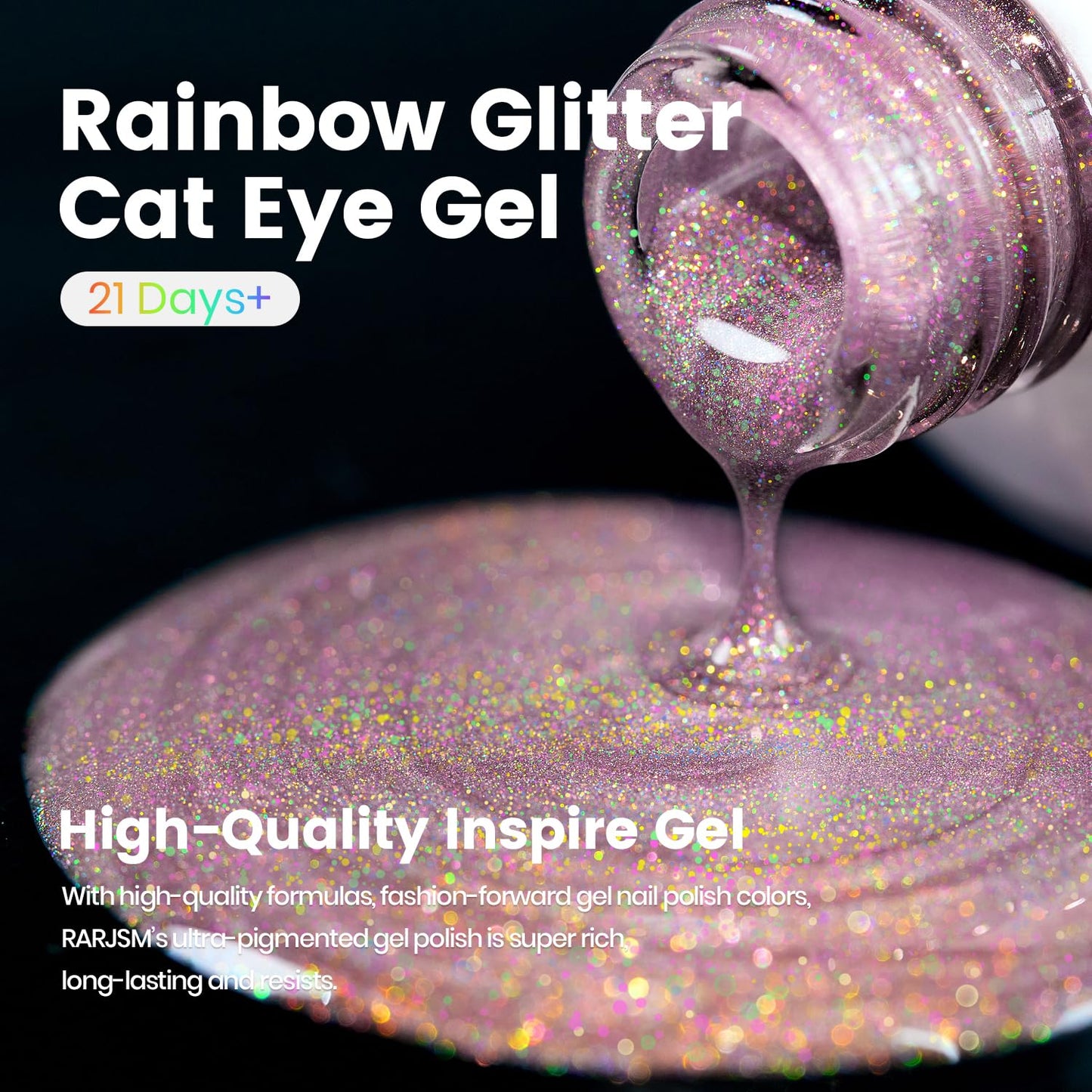 RARJSM Aurora Holographic Cat Eye Gel Nail Polish Purple Pink Laser Rainbow Iridescent Glitter Sparkle Cat Eye Gel Polish with Magnet Stick Soak off UV LED Curing Requires Home Salon Diy Nail Art