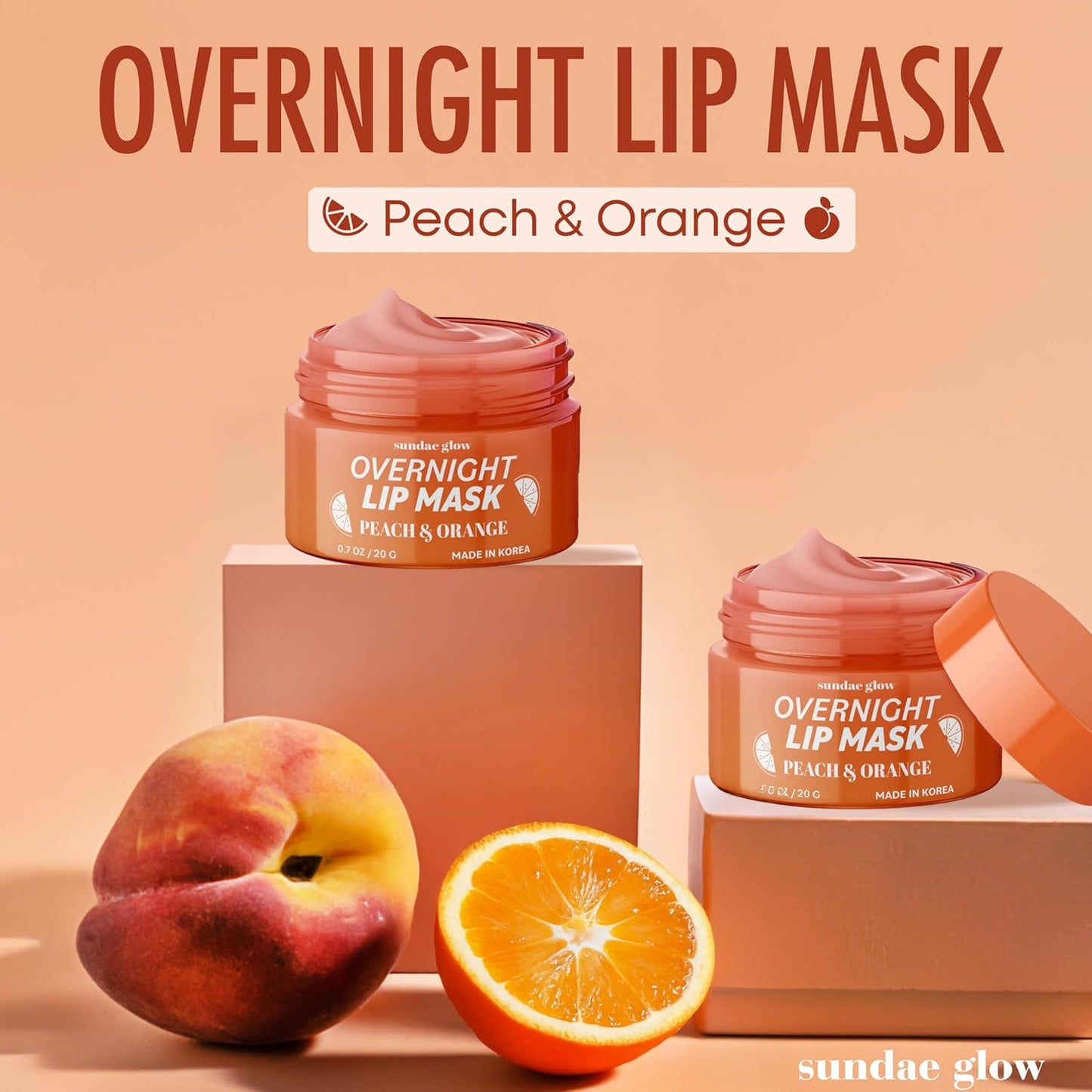 Peach & Orange Lip Mask - Dermatologist Tested, Anti-Aging, Korean Skin Care, Deep Hydration, Overnight Lip Repair - Vegan, Clean Beauty, 95% Natural, Cruelty-Free - 1 Pack