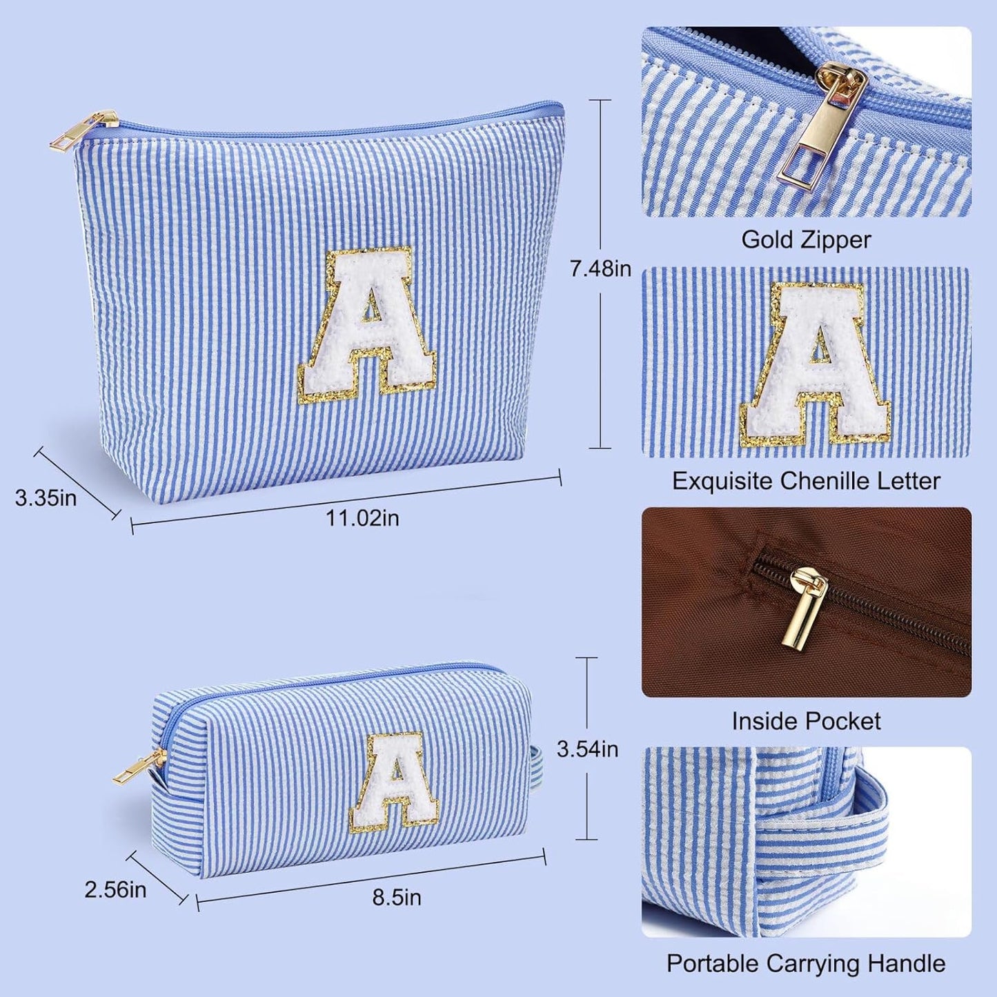 YOOLIFE Birthday Gifts for 3 4 5 6 7 8 9 10 11 12 13 Year Old Girls | Monogram Makeup Bag | Makeup Pouch | Stocking Stuffers for Girls | Birthday Gifts for Girls | Teen Girl Daughter Sister Gifts S