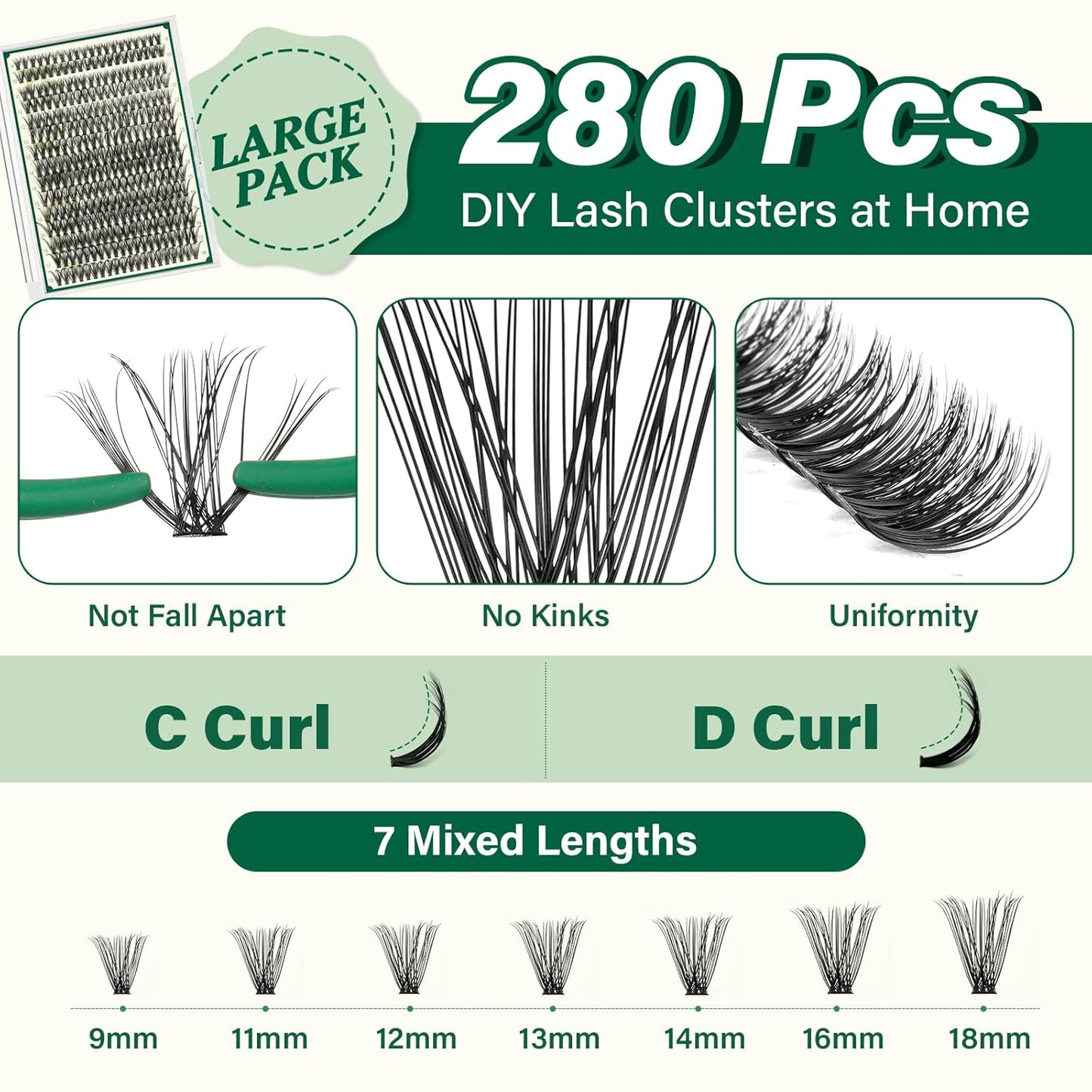 KEYYOU Lash Extension Kit DIY 300Pcs Lash Clusters Eyelash Extension Kit 50D D Curl 9-18MIX Lash Clusters Kit with Lash Glue Remover Applicator Easy to Use for Beginners(Kit,50D-D,9-18MIX)