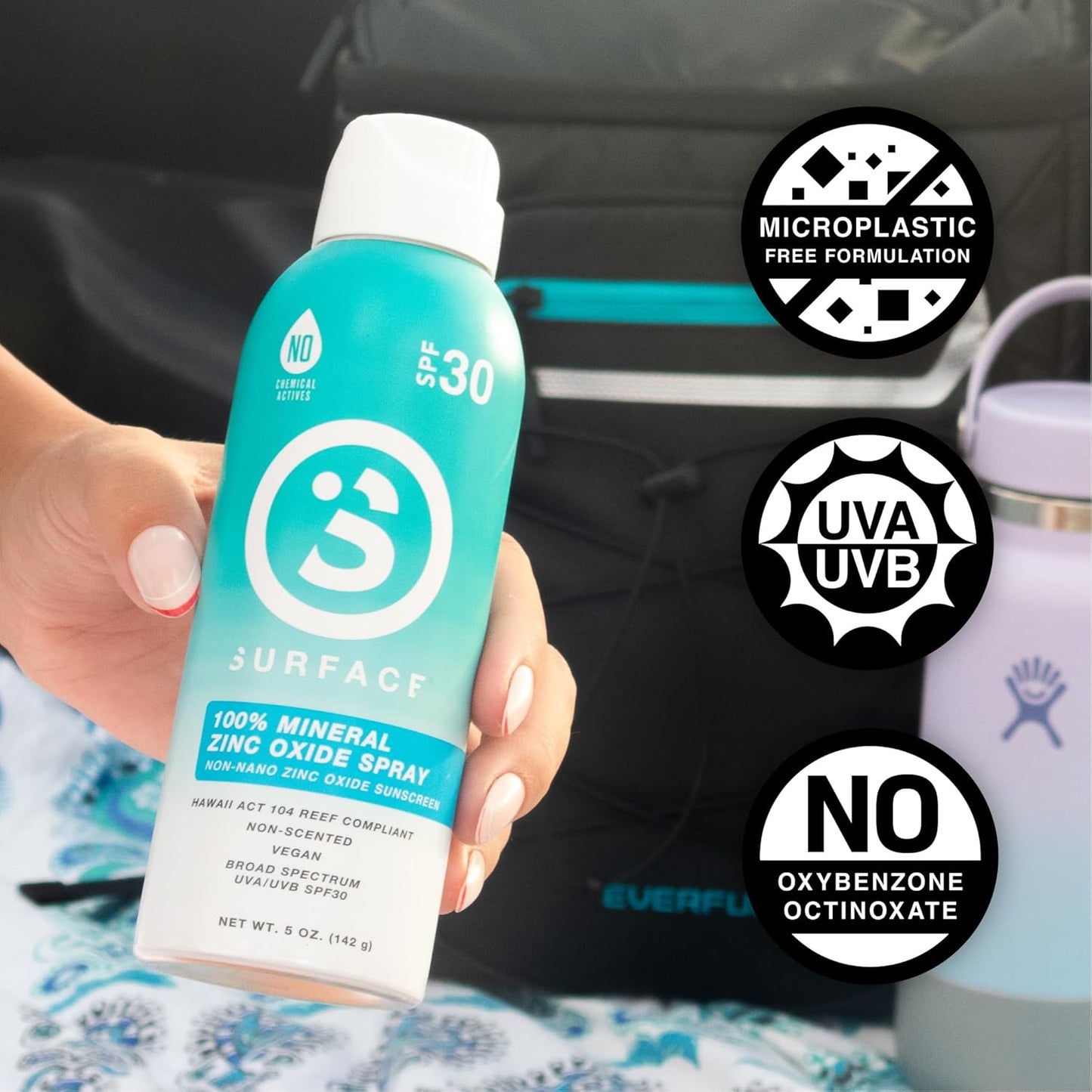 Surface Mineral Sunscreen Spray SPF 30 for Body, Lightweight Non-Nano Zinc Oxide Formula, Reef Friendly, Broad Spectrum UVA UVB Protection, Water Resistant Sun Care for 80 Minutes Outdoor Use, 5oz