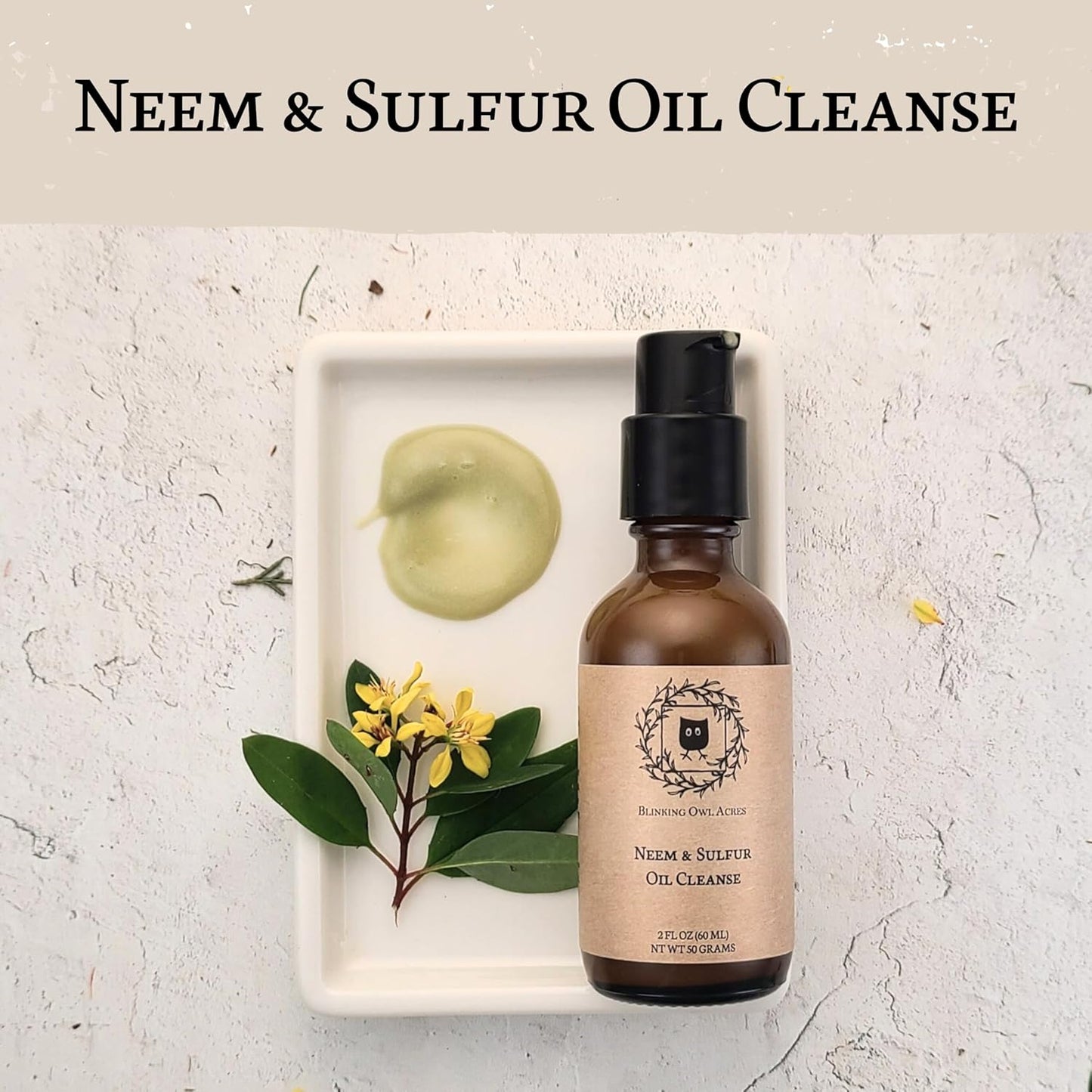 Neem & Sulfur Oil Cleanse | Natural Face Cleanser with Organic Ingredients | Hydrating & Soothing | Good for Acne & Rosacea | Non-Irritating Formula for All Skin Types | 2 oz