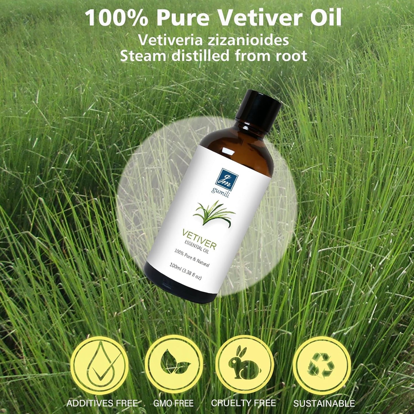 Vetiver Essential Oil Scent Oil for Home Diffuser, Perfume, Hand Soaps- 100ml/3.38 Oz