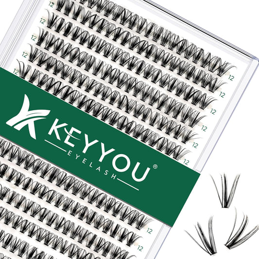 Lash Clusters 300pcs Eyelash Clusters 30D 0.07D Curl 12mm DIY Eyelash Extension KEYYOU Large Tray Volume Soft&Natural Individual Lashes(30D-0.07D,12）