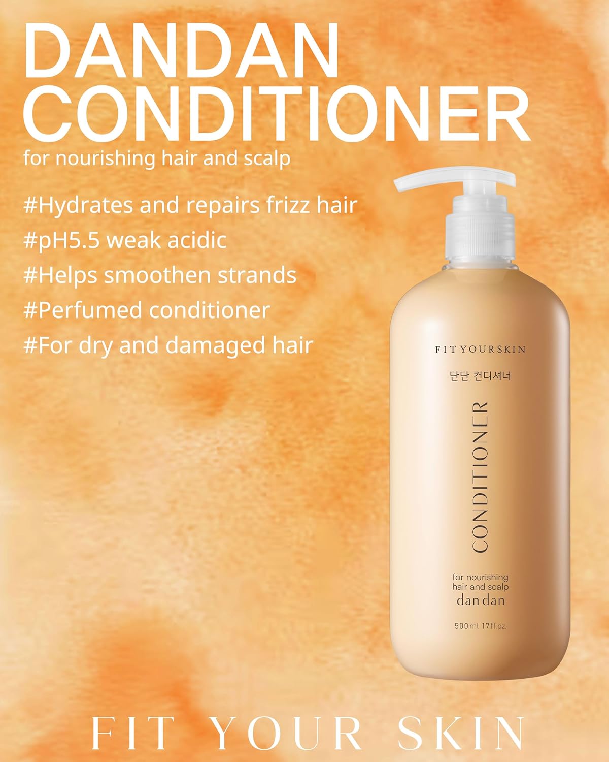 DAN DAN Nourishing Hair Conditioner - pH 5.5 Keratin & Protein Perfumed Conditioner for Frizz Control, Moisturizing, Thicker Hair - Citrus & Honey Scent - Paraben Free - 17 fl.oz