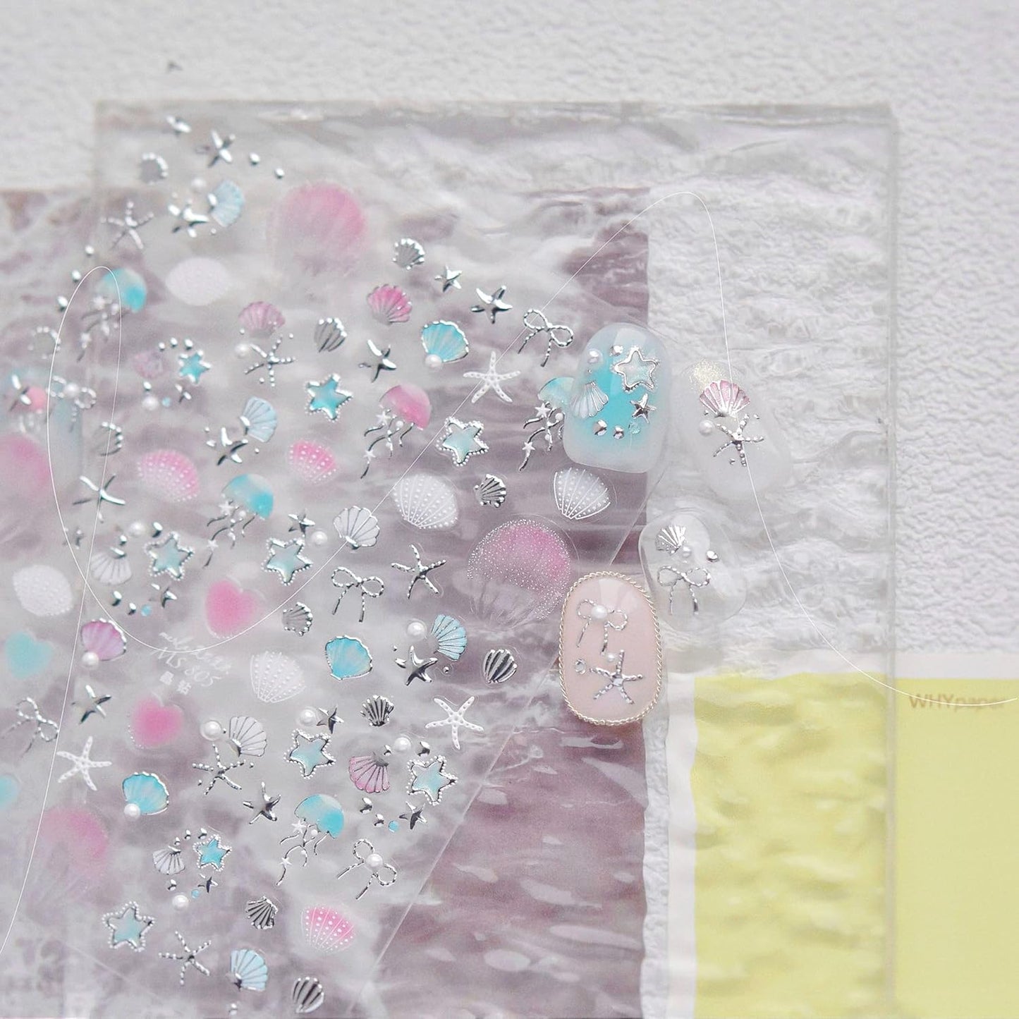 1 Sheets Summer Nail Stickers for Nails Art 5D Embossed Self-Adhesive Shell Starfish Nail Art Stickers Decals Silver Ocean Star Jellyfish Design Beach Nail Supplies for Women Manicure Accessories