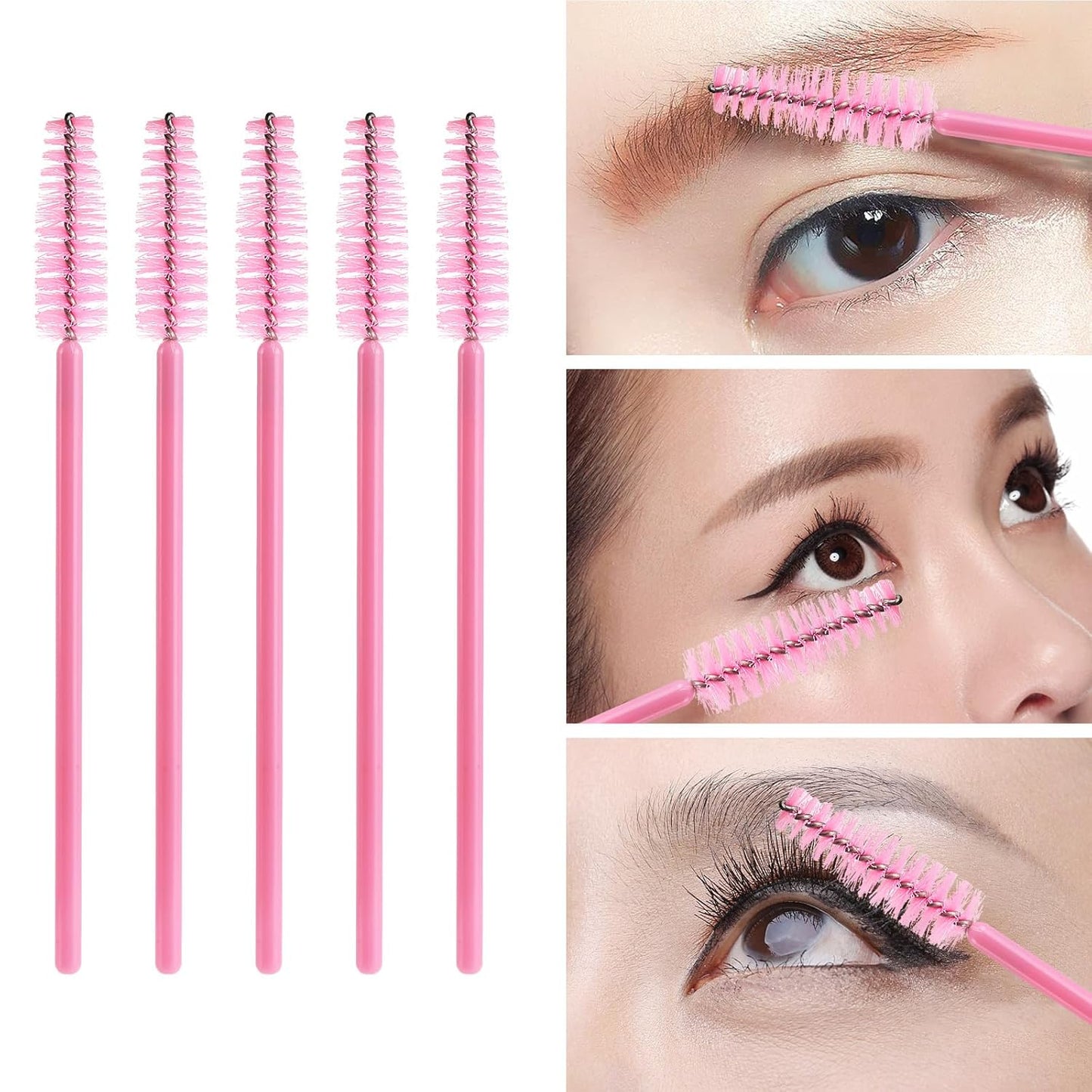 Tbestmax 500 Disposable Mascara Wands Eyelash Brush Pink Spoolies for Eyebrow Eye Lash Extension