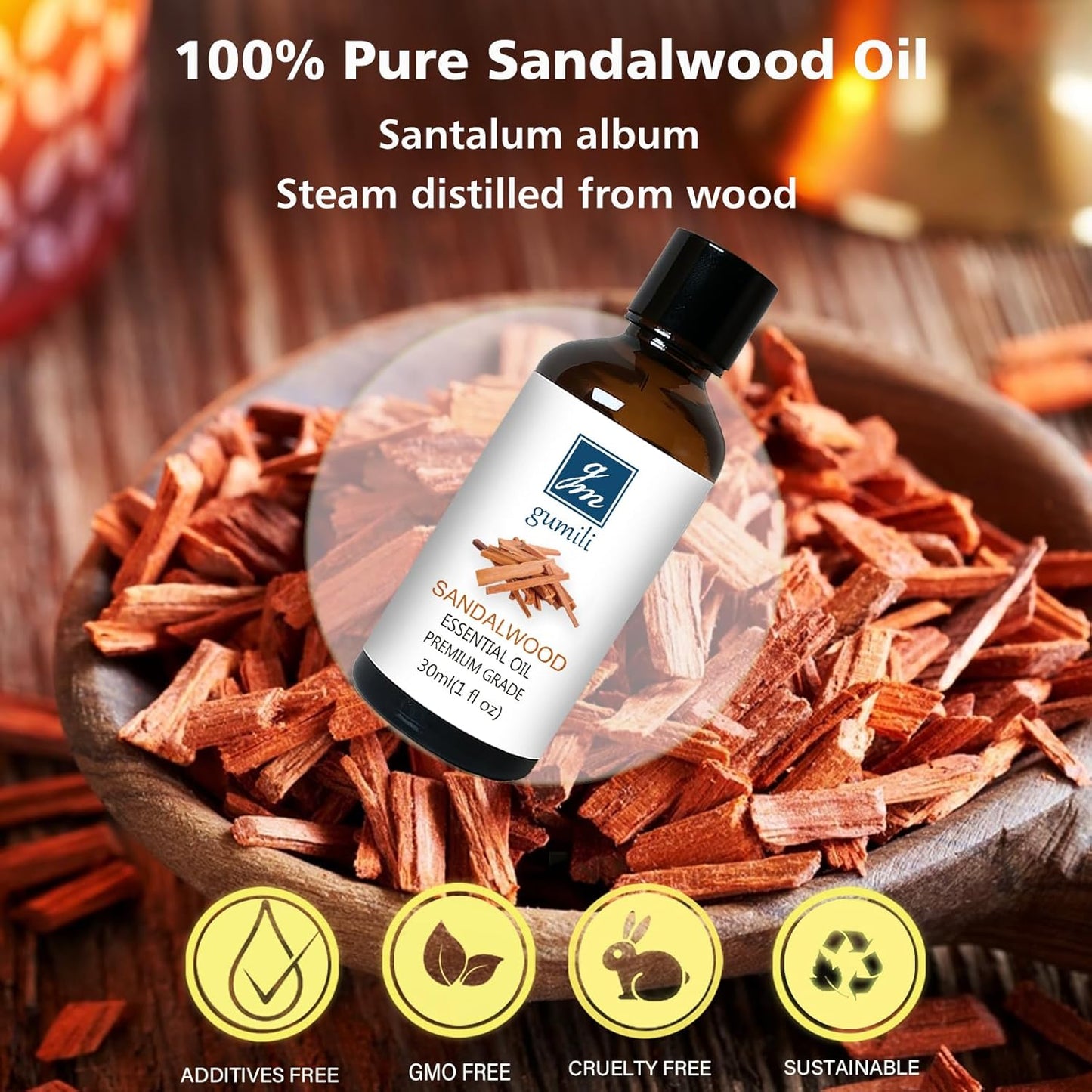 Sandalwood Essential Oil, Home Fragrance Oil Scent Oils for Perfume, Diffuser, Skin, Hair, Roll On - 1 Oz