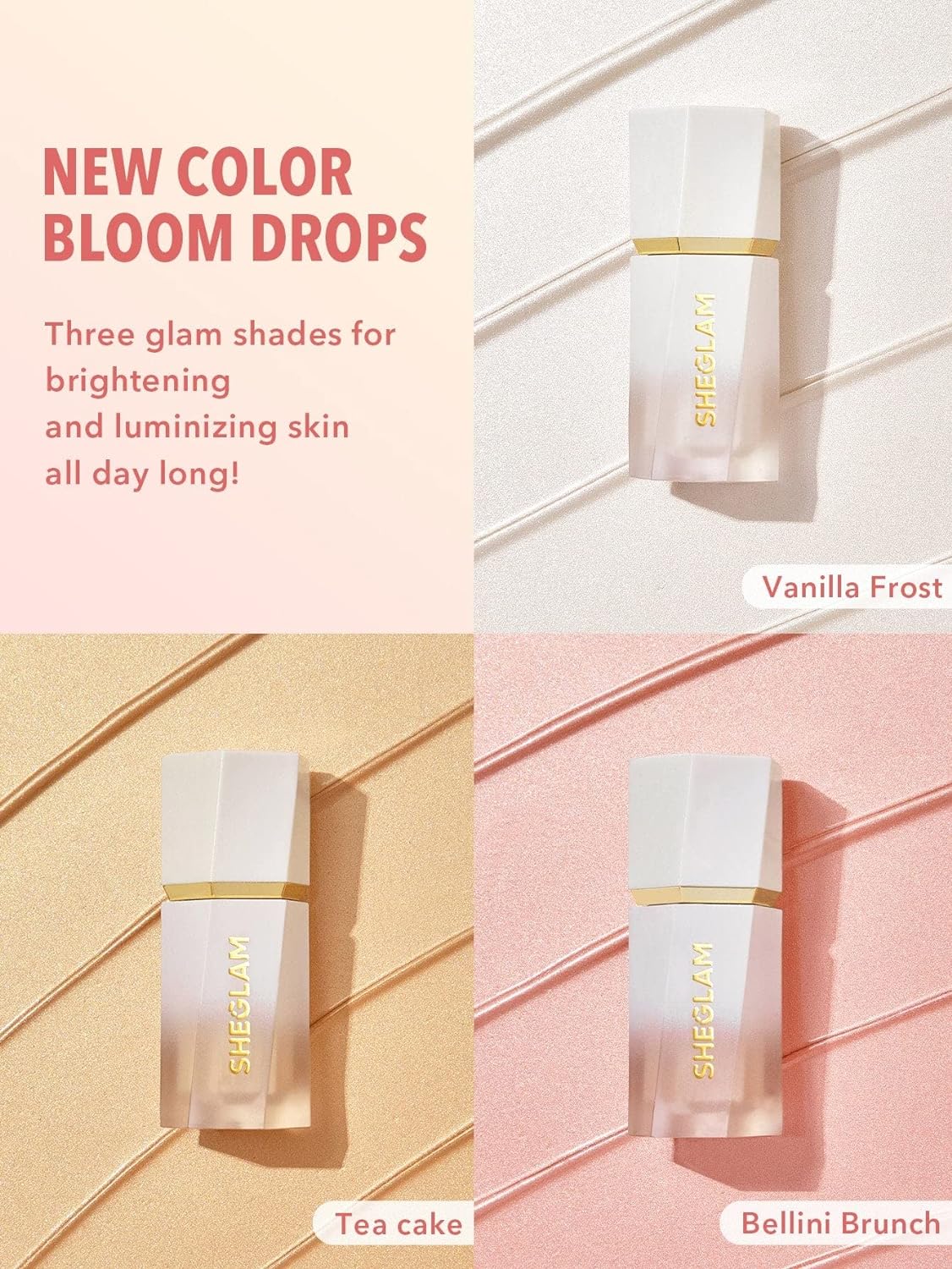 SHEGLAM Glow Bloom Liquid Waterproof Highlighter Long Lasting Cream Highlighter with Shimmer Dewy Finish - Bellini Brunch