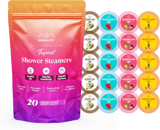 Shower Steamers Aromatherapy | 20 Pack Shower Steamers for Women & Men, Essential Oils for Stress Relief, Self Care, Gifts for Mom, Birthday, Stocking Stuffers & Christmas (Tropical)