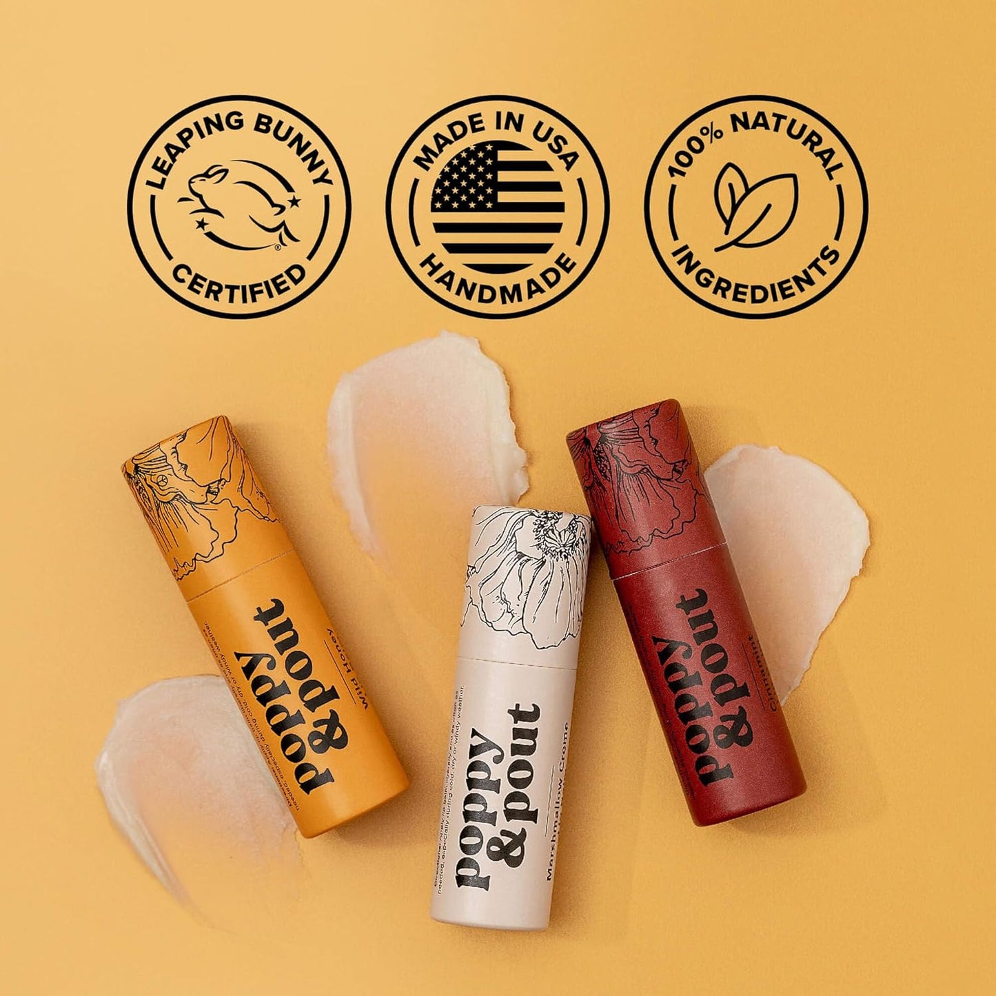 Poppy & Pout Wild Honey Jumbo Lip Balm | All Natural Lip Balms & Moisturizers | Hydrates with Beeswax, Vitamin E, Organic Coconut Oil | Cruelty-Free | Lip Balm in Recyclable Cardboard Tube