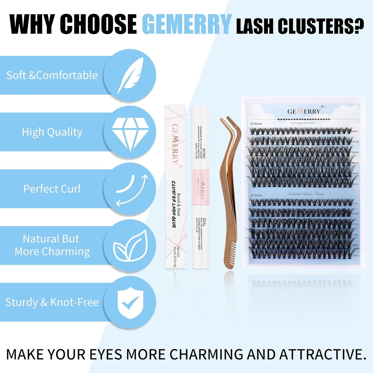 Individual Lashes 240pcs Large Tray 0.07mm 30P+40P D Curl Mix 15-20mm Lash Clusters Soft&Fluffy Cluster Lashes Mink Lash Extension Clusters Mixed Tray False Eyelashes By GEMERRY