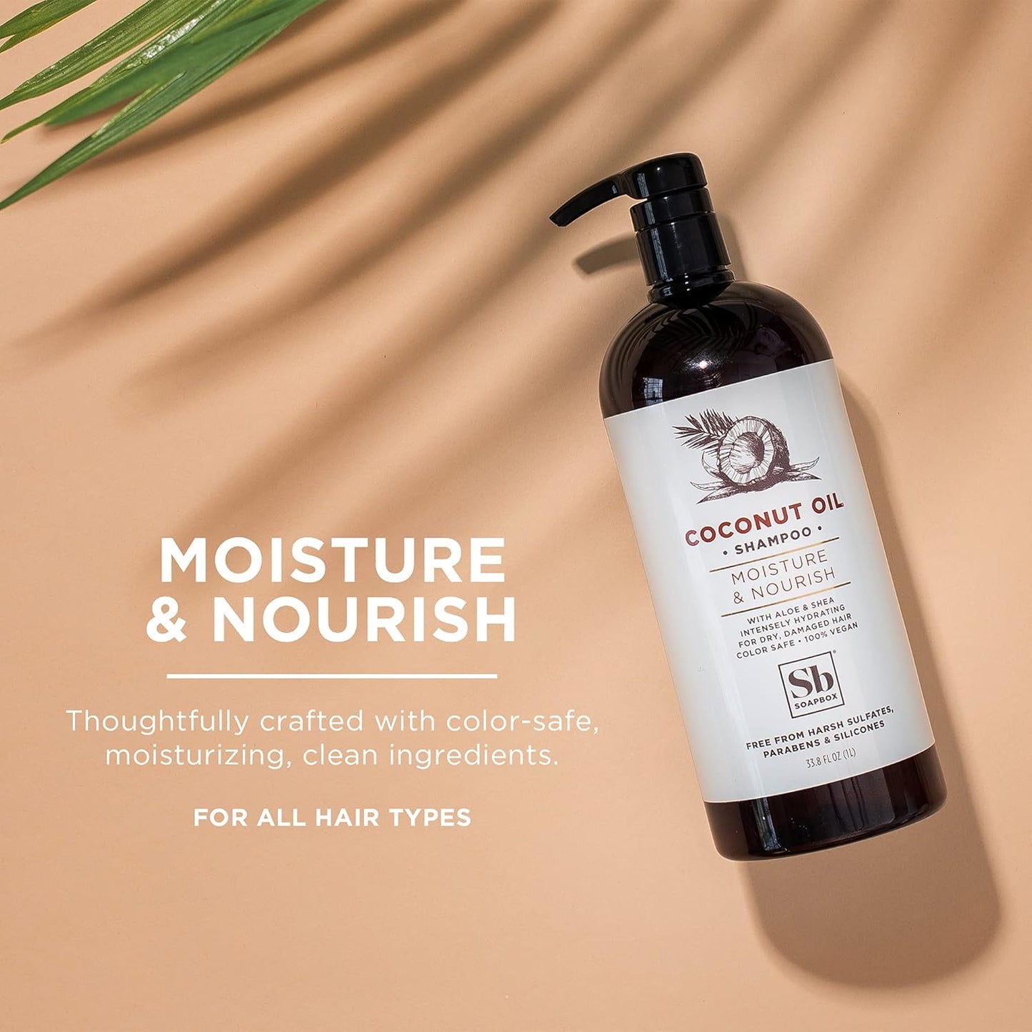 Soapbox Coconut Oil Shampoo, Harsh Sulfate Free, Paraben Free, Silicone Free, Color Safe, and Vegan Hair Shampoo (33.8 Ounces)