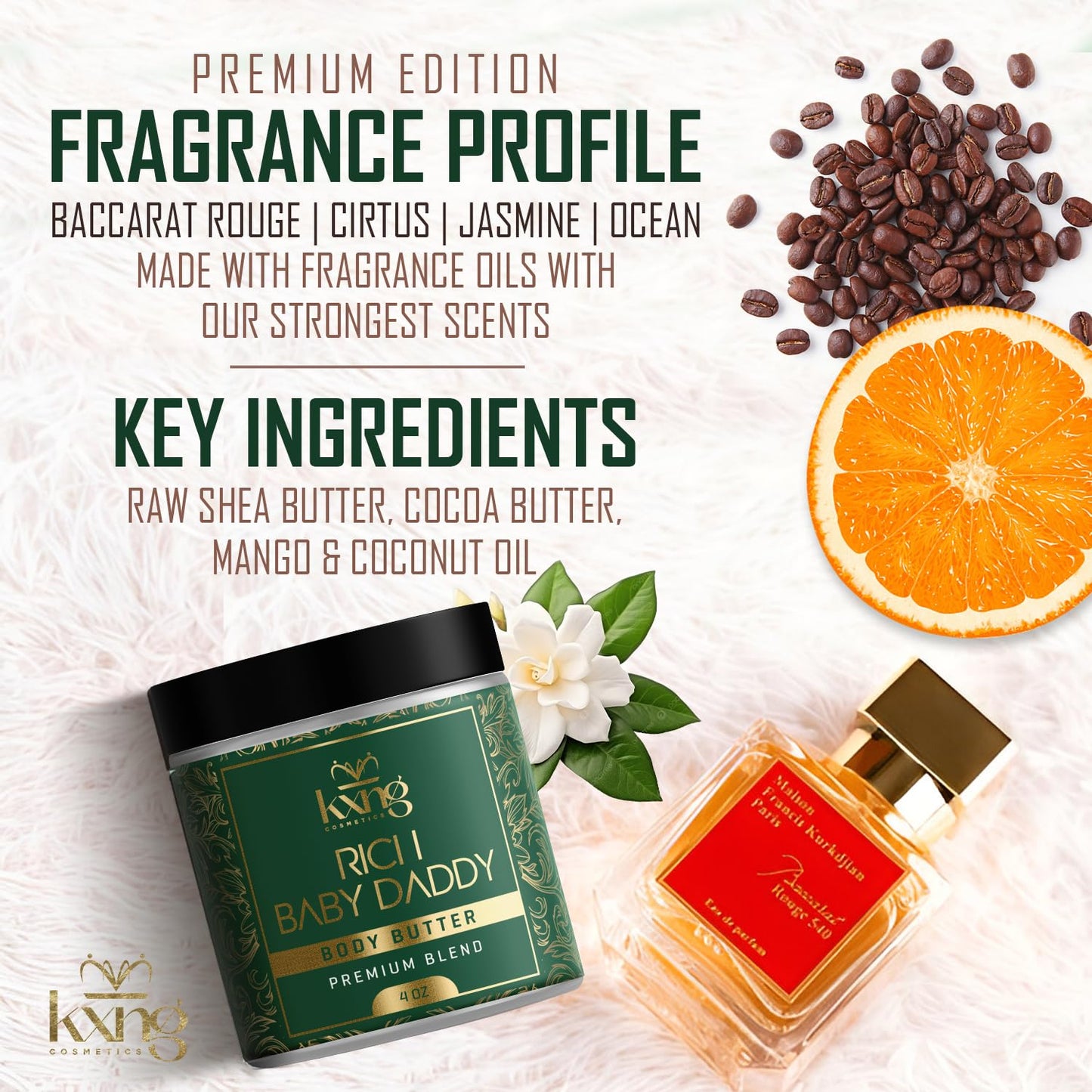 KXNG Cosmetics, Body Butter, Organic Skin Care for Men and Women, Body Moisturizer Lotions and Creams, Raw Shea Butter, Cocoa Butter, Mango, Coconut Oil, Hand, Foot, All Skin Types (Rich Baby Daddy)