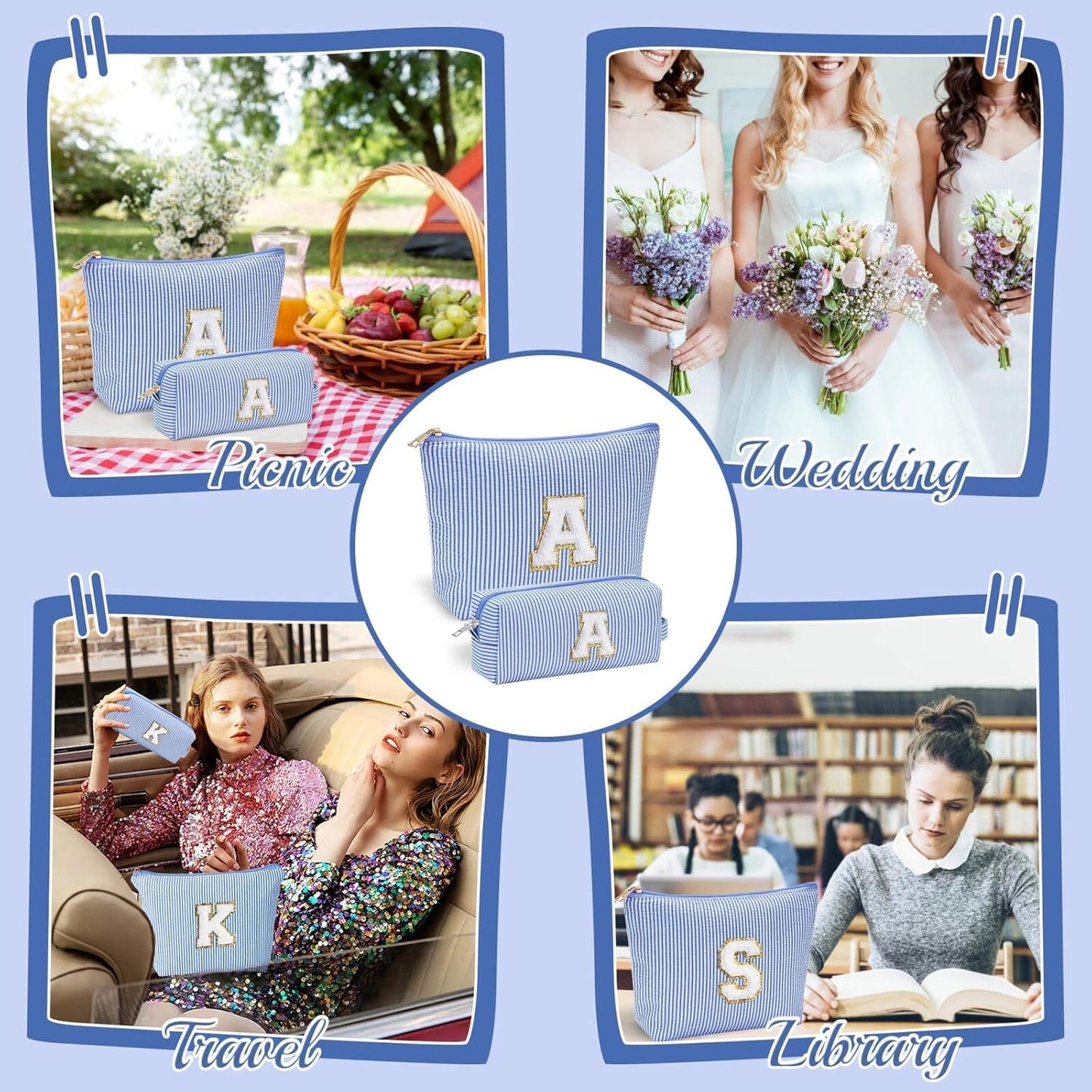 YOOLIFE Initial Makeup Bag | Makeup Bag | Travel Cosmetic Bag | Birthday Gifts for Girls | Teen Girl Gifts Trendy Stuff | Birthday Gifts for 4 5 6 7 8 9 10 11 12 13 Year Old Girls | Blue M