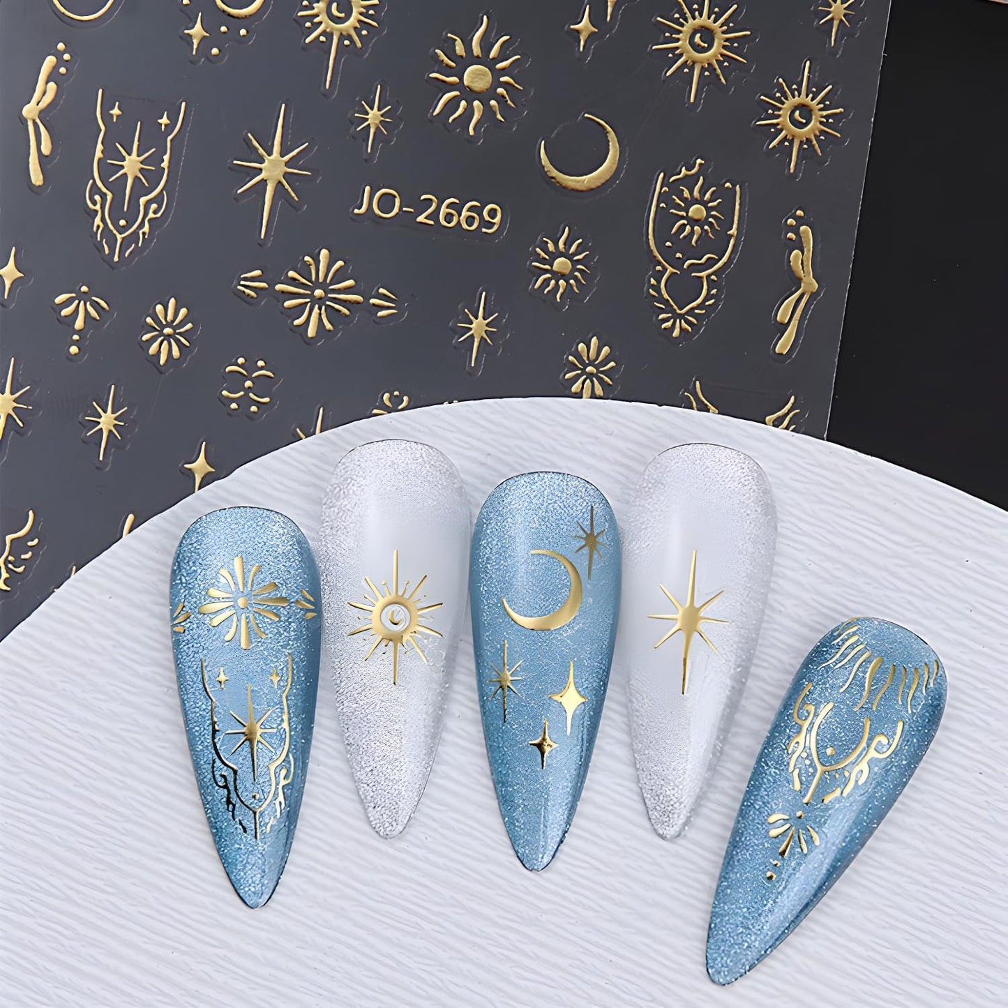 12 Sheets Silver Gold Moon Star Nail Art Stickers - 3D Self Adhesive Decals for Design and Decoration - Supplies Accessories for Women
