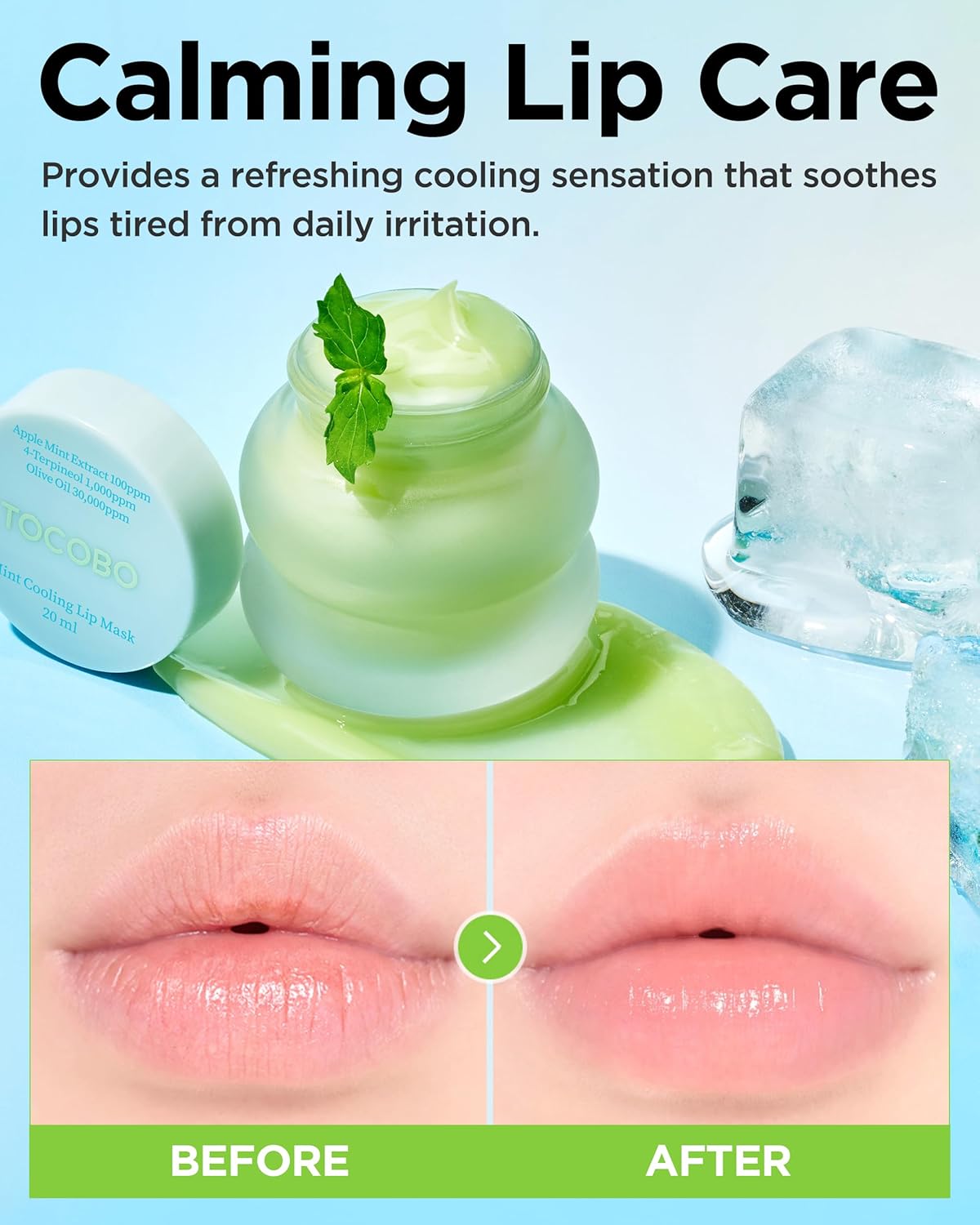 TOCOBO Mint Cooling Lip Mask – Korean Overnight Lip Treatment with Apple Mint, Tea Tree & Olive Oil – Soothing, Hydrating, Refreshing Balm – Soft Melting Texture, Fresh Herb Scent, 0.5 oz.